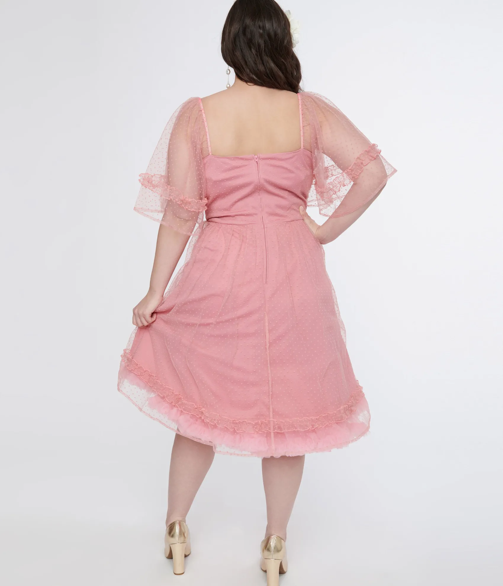 Unique Vintage Plus Size 1950s Rose Ruffle Sweetheart Swing Dress Clearance