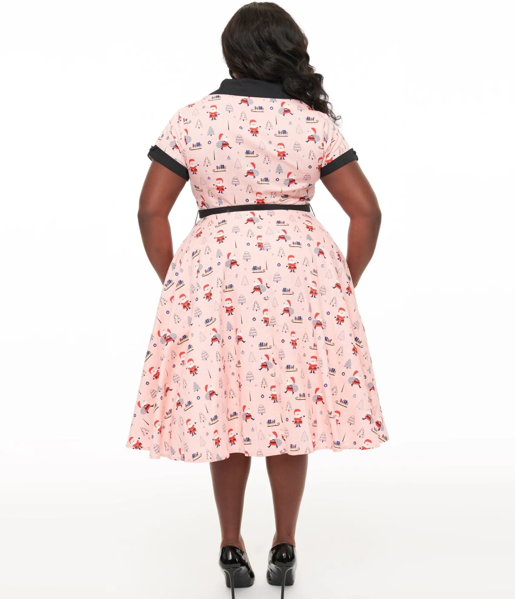 Unique Vintage Plus Size 1950s Santa Print Alexis Swing Dress Store