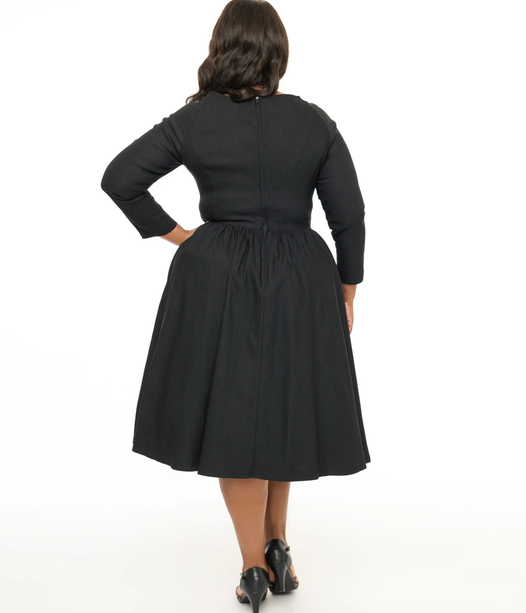 Unique Vintage Plus Size 1950s Solid Black Sweetheart Swing Dress Online