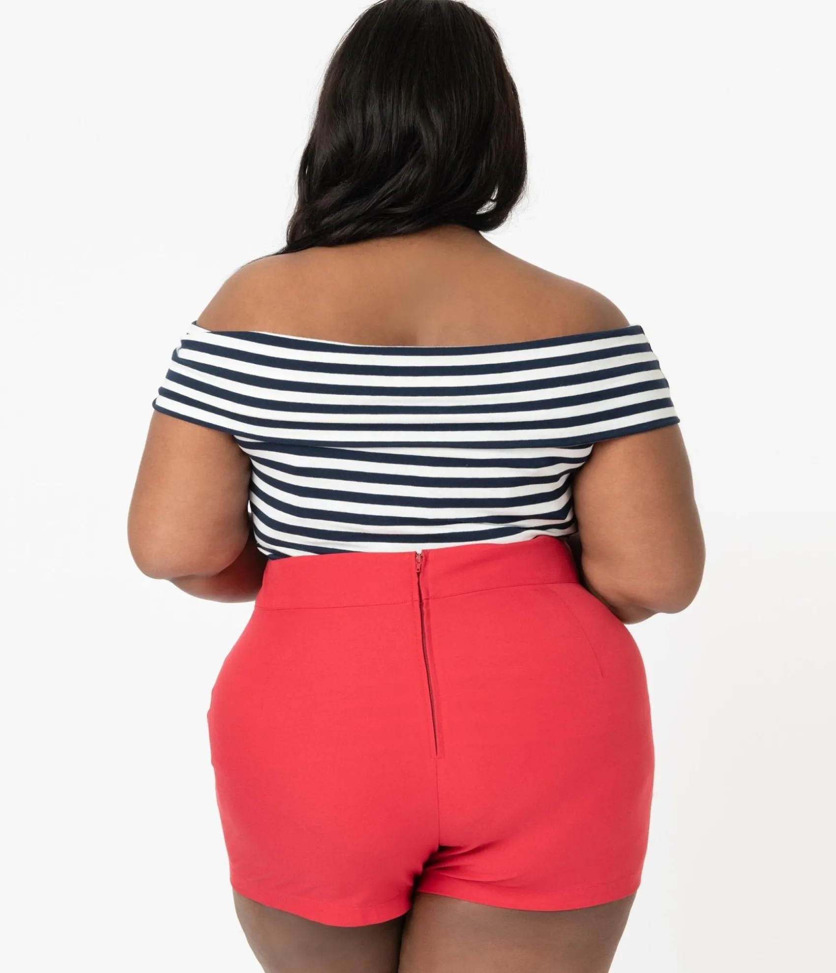 Unique Vintage Plus Size 1940s Style Red High Waist Sailor Debbie Shorts Cheap