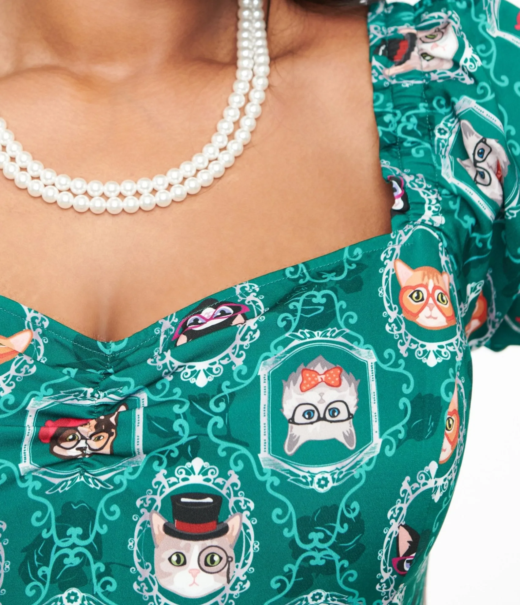 Unique Vintage Plus Size 1950s Teal Cat Print Swing Dress Store