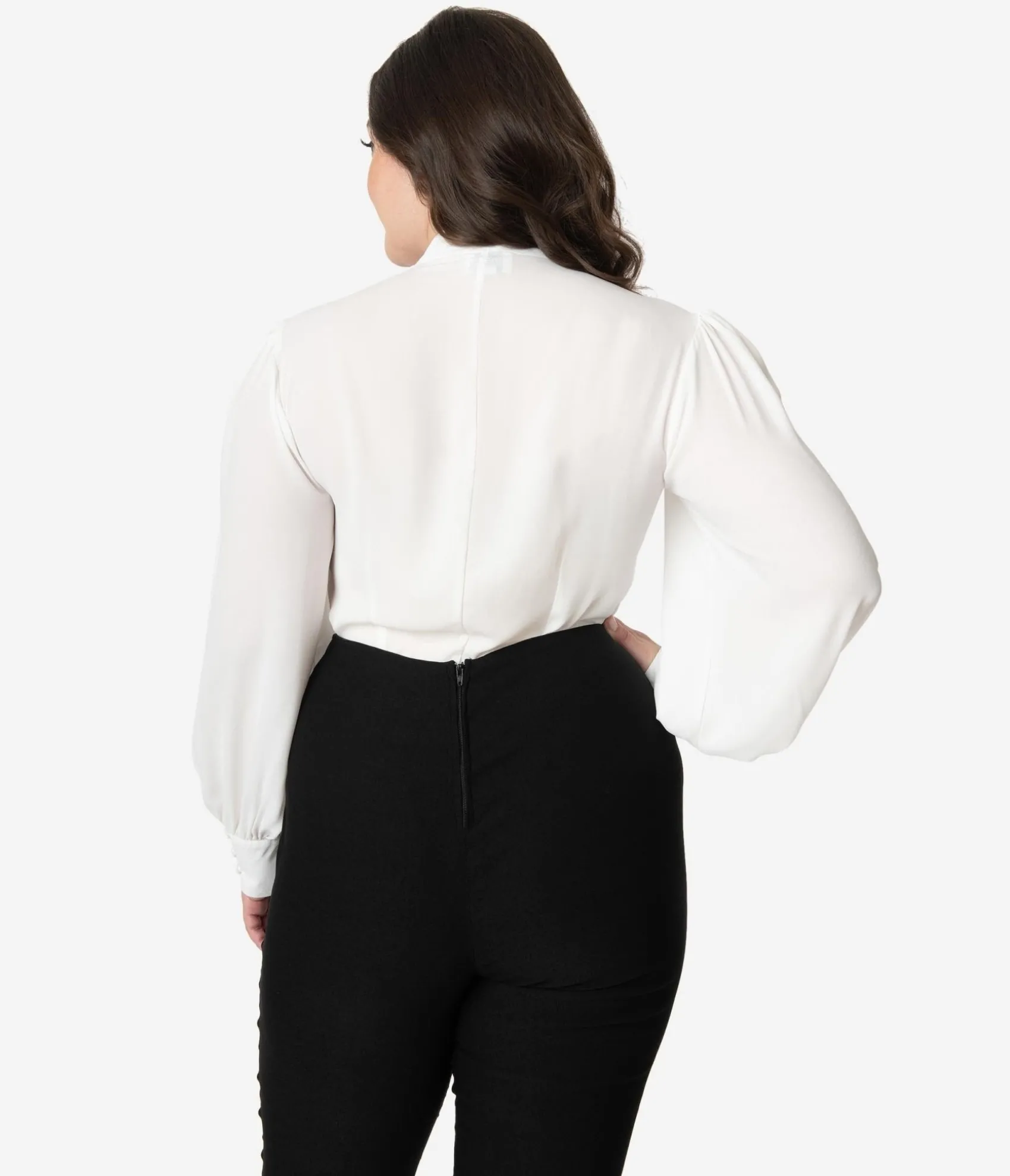 Unique Vintage Plus Size 1940s White Neck Tie Gwen Blouse Cheap