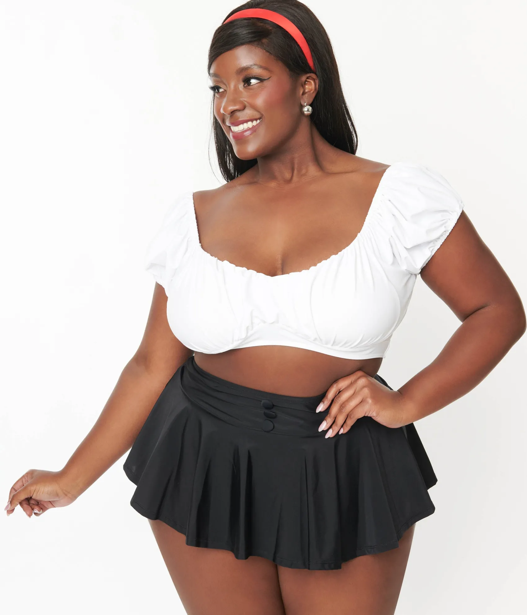 Unique Vintage Plus Size 1940s White Off The Shoulder Swim Top Flash Sale