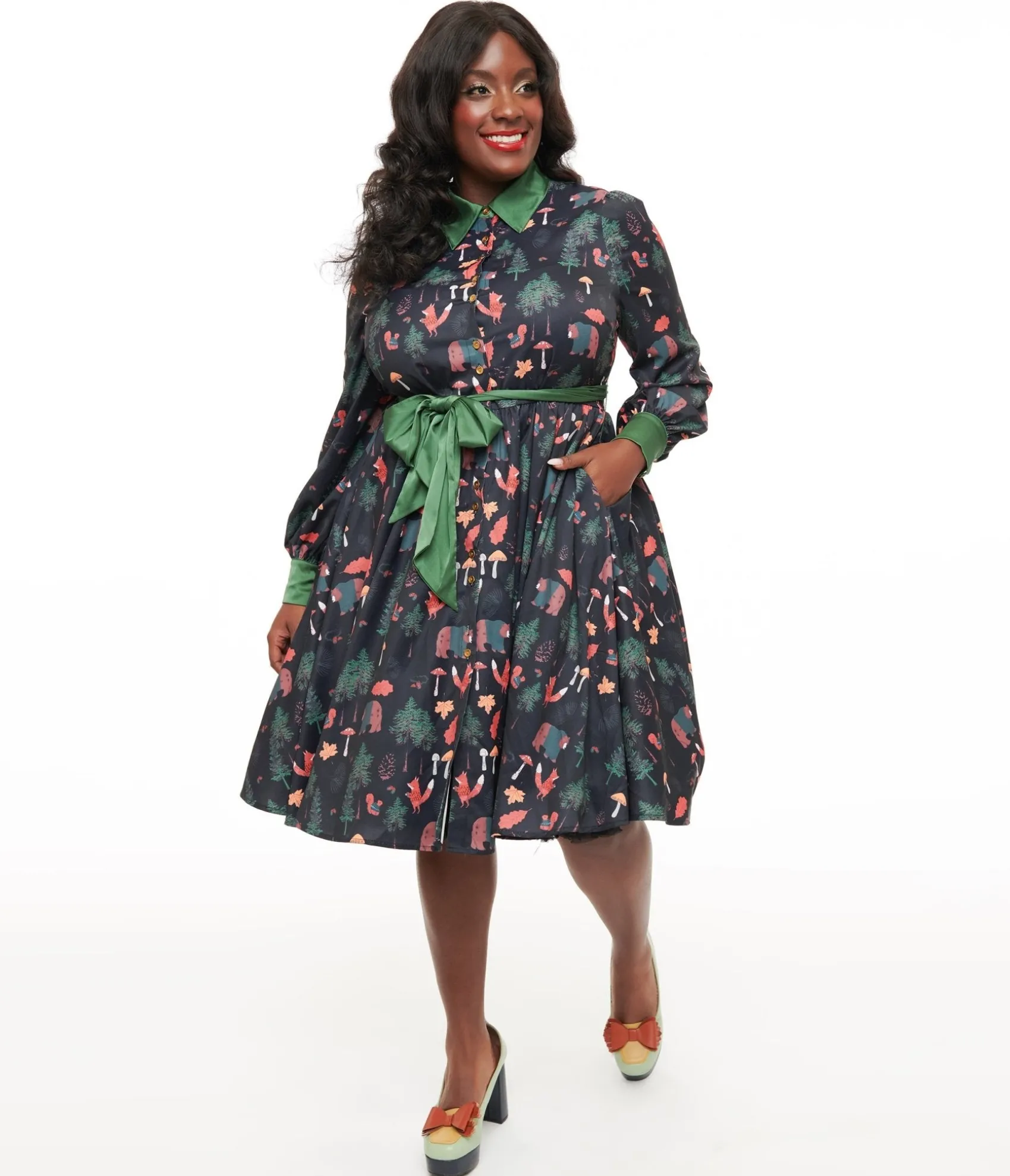 Unique Vintage Plus Size 1970s Woodland Creature Print Shirt Dress Sale