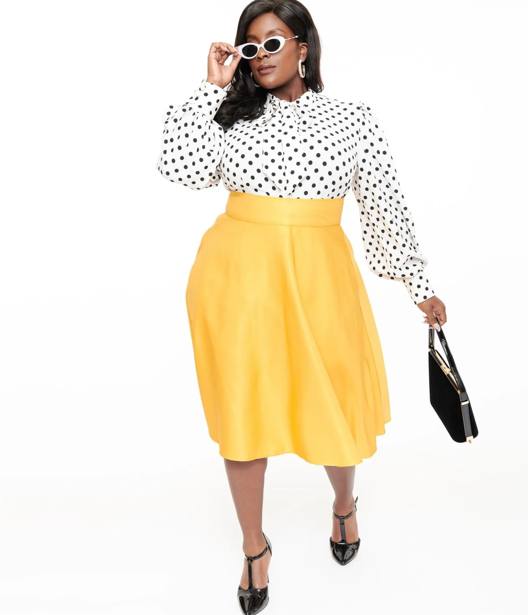 Unique Vintage Plus Size 1950s Yellow High Waist Vivien Swing Skirt Cheap