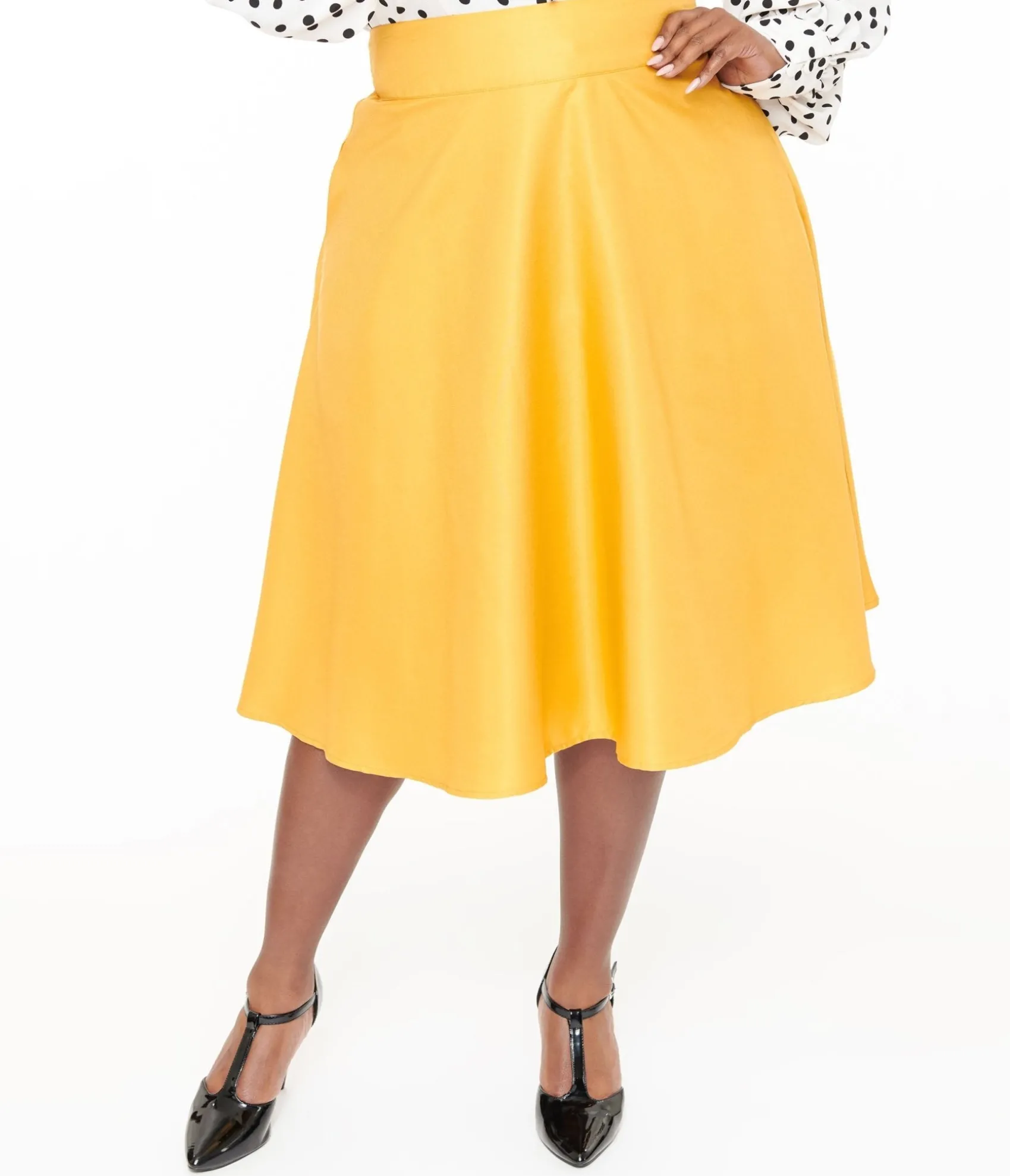 Unique Vintage Plus Size 1950s Yellow High Waist Vivien Swing Skirt Cheap