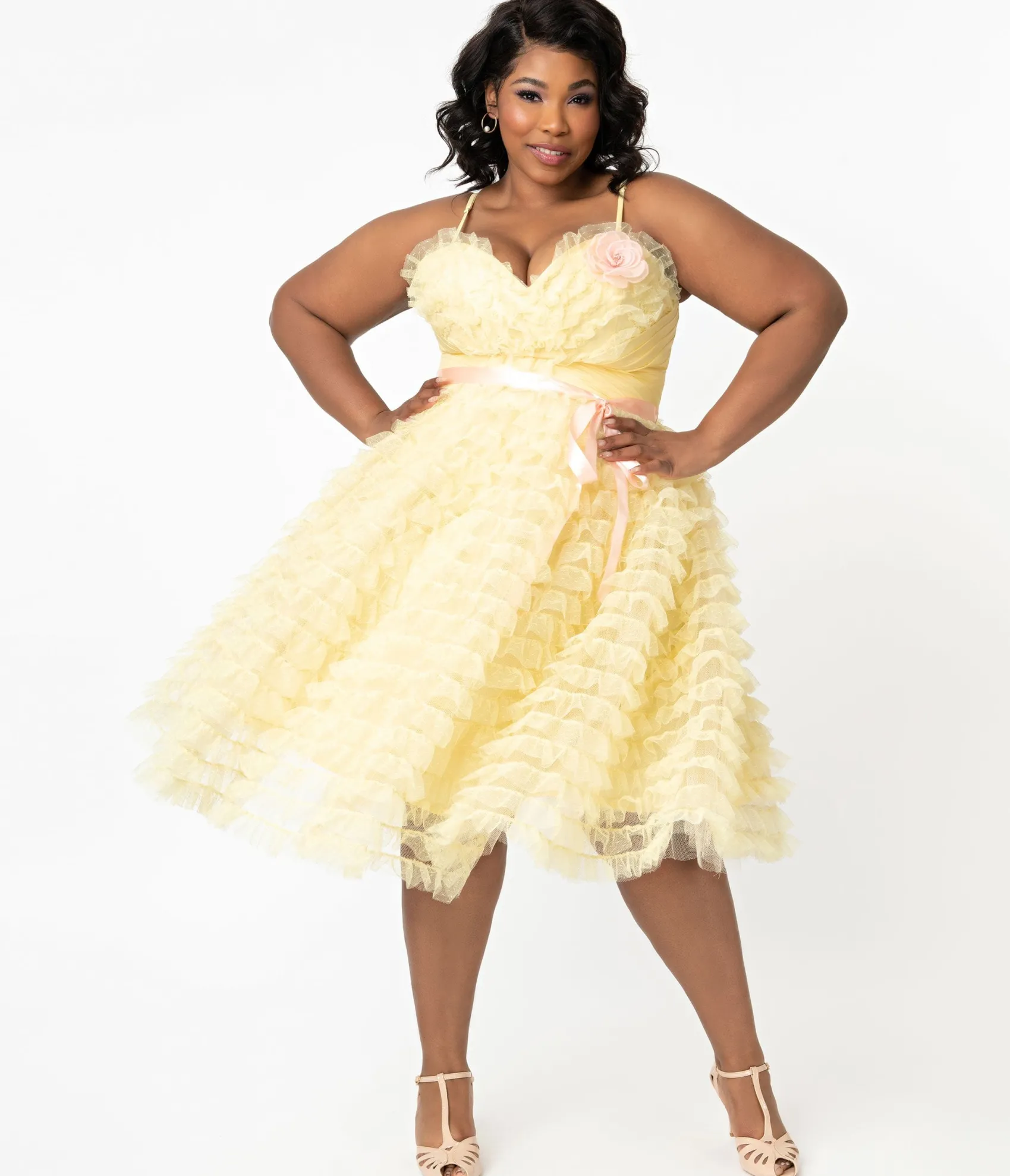 Unique Vintage Plus Size 1950s Yellow Tulle Cupcake Swing Dress Best