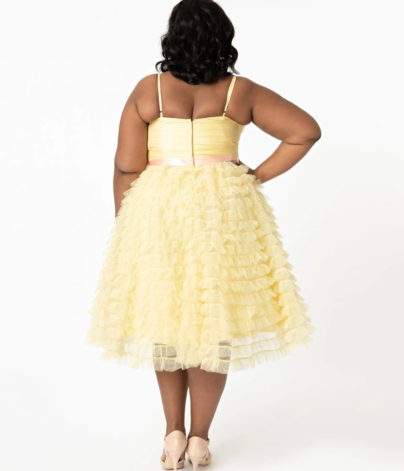 Unique Vintage Plus Size 1950s Yellow Tulle Cupcake Swing Dress Best