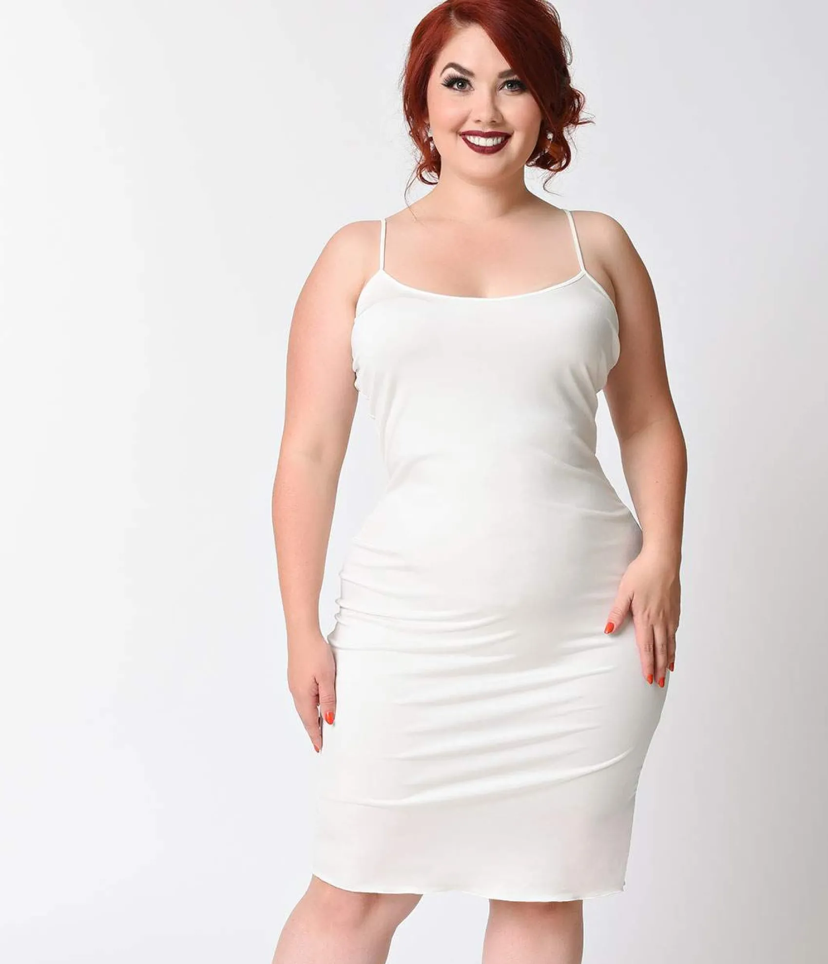 Unique Vintage Plus Size Short White Stretch Slip Store