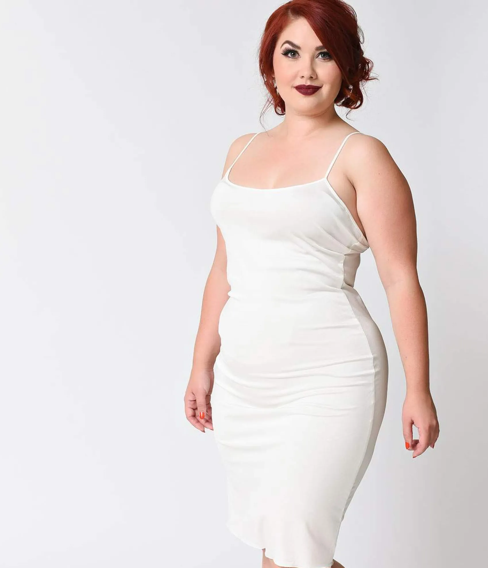 Unique Vintage Plus Size Short White Stretch Slip Store