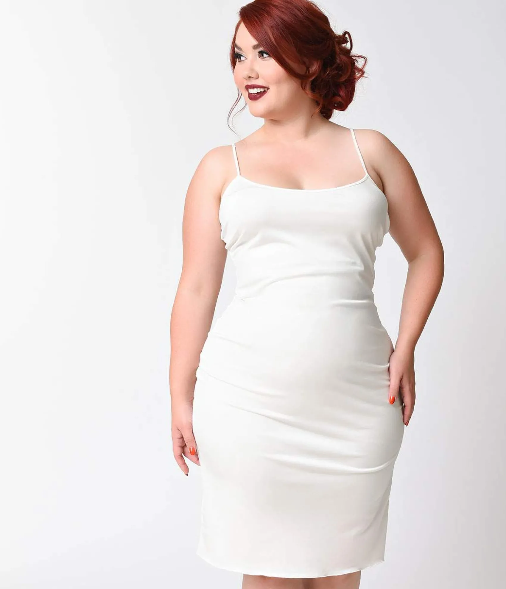 Unique Vintage Plus Size Short White Stretch Slip Store