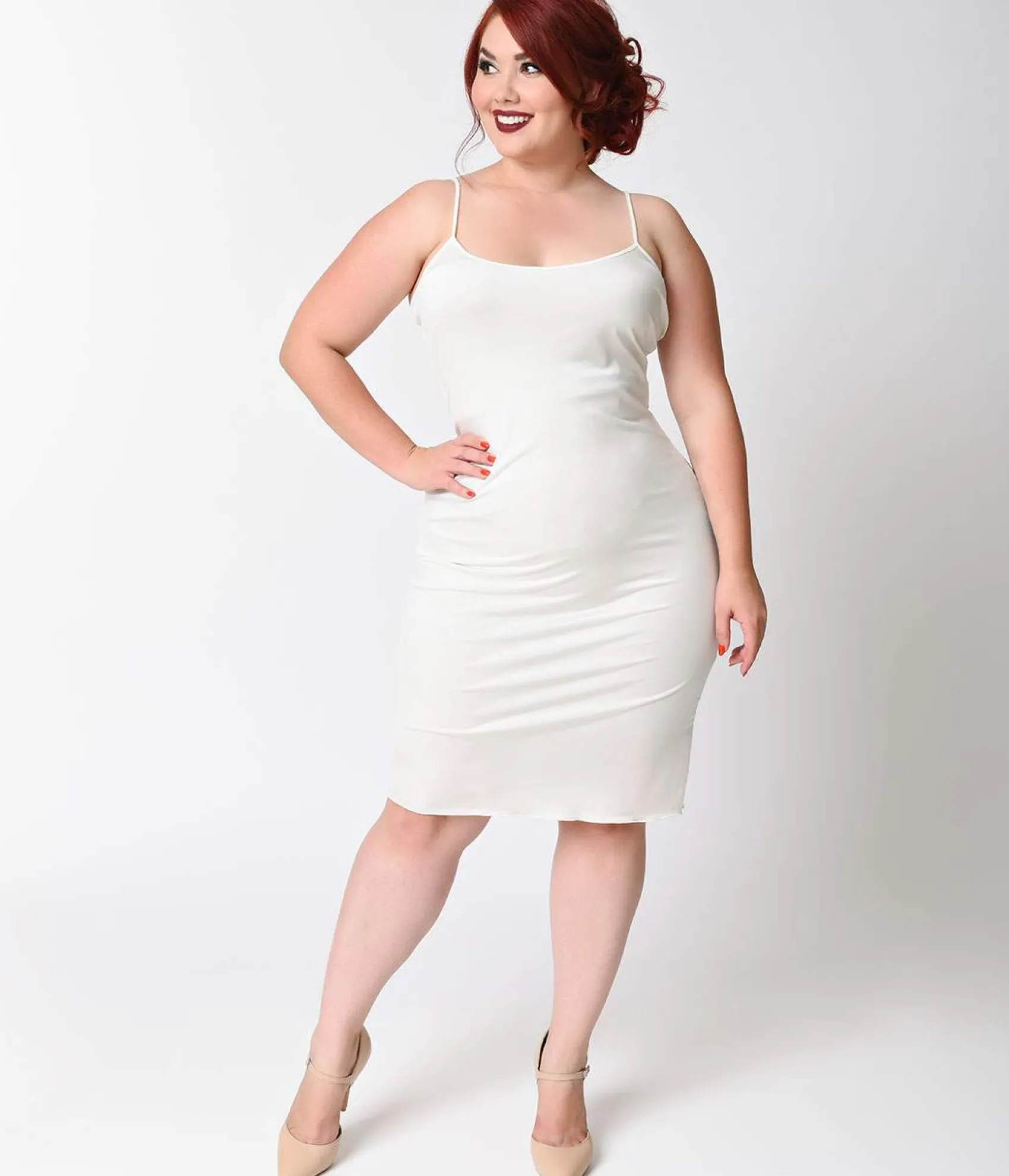 Unique Vintage Plus Size Short White Stretch Slip Store