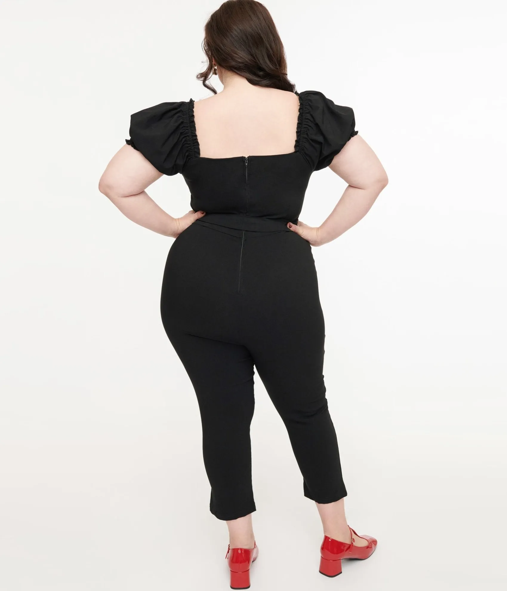 Unique Vintage Plus Size Solid Black Belted Jumpsuit Outlet
