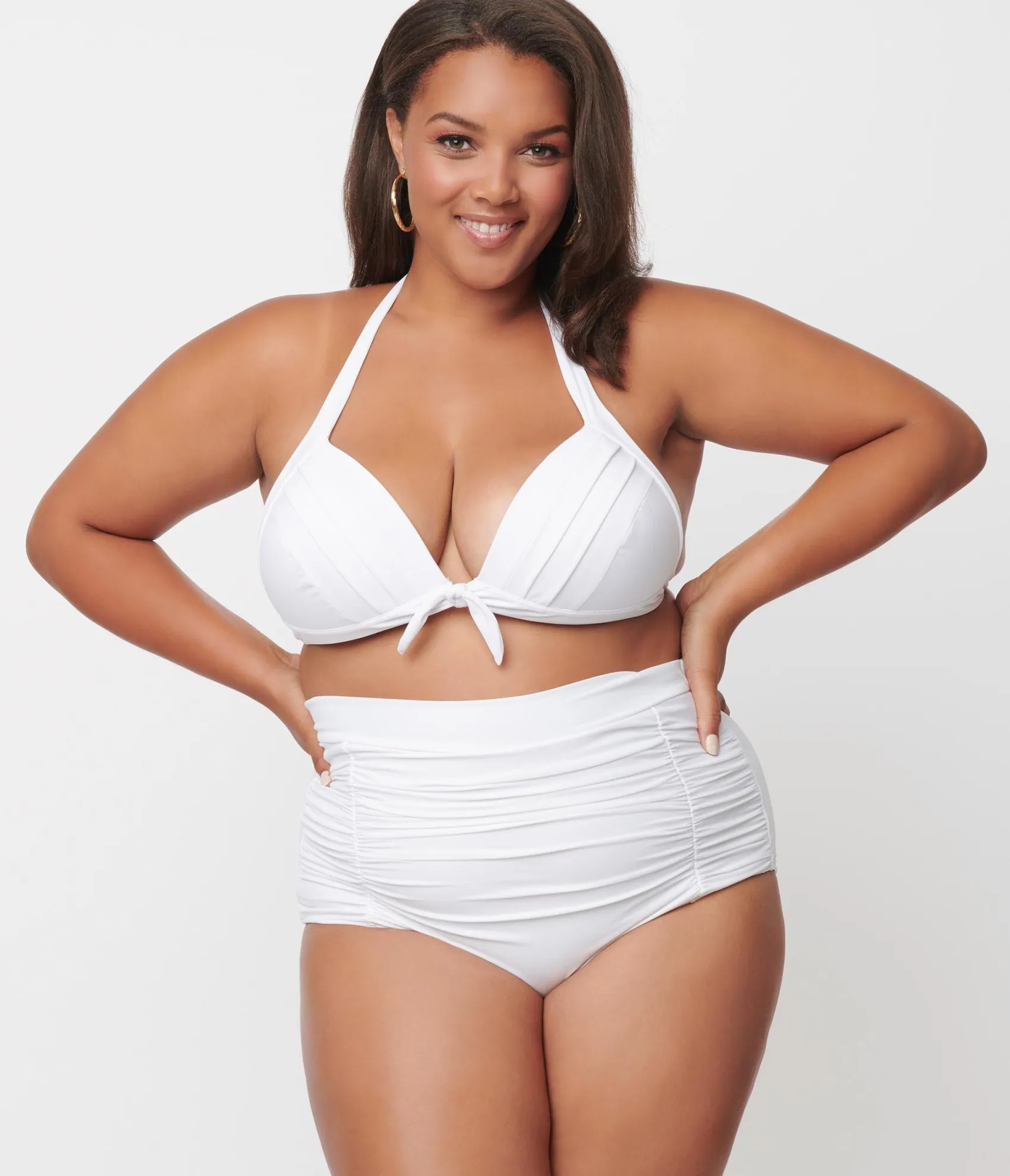 Unique Vintage Plus Size Solid White Monroe Halter Swim Top Outlet