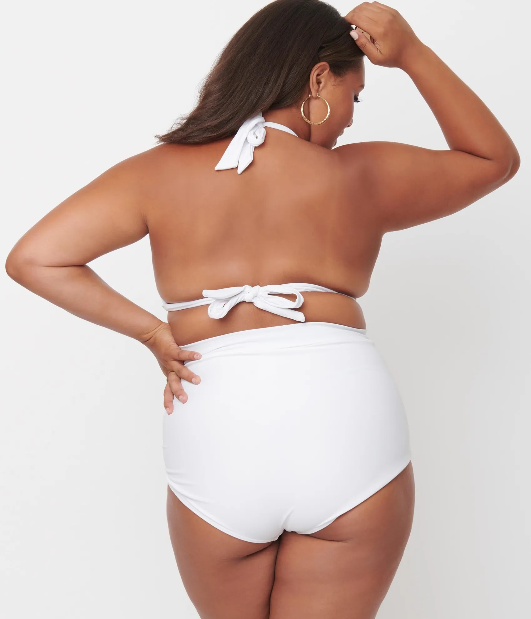 Unique Vintage Plus Size Solid White Monroe Halter Swim Top Outlet