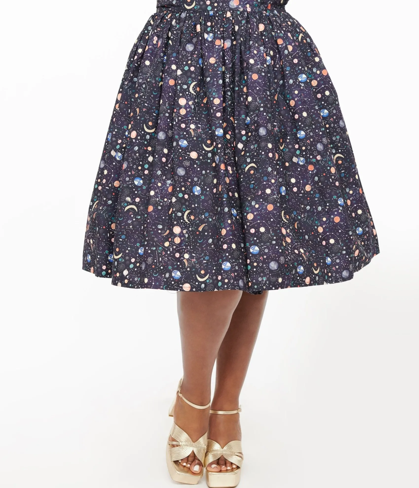 Unique Vintage Plus Size Space Print Gellar Swing Skirt Hot