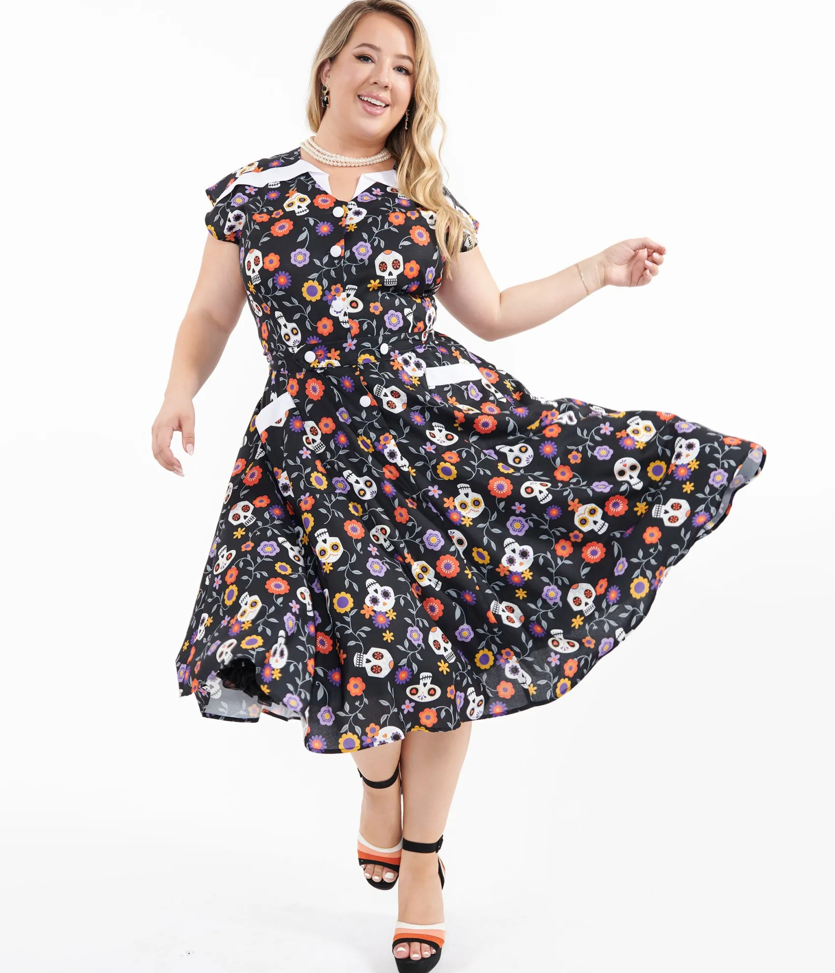 Unique Vintage Plus Size Sugar Skulls Hedda Swing Dress Store