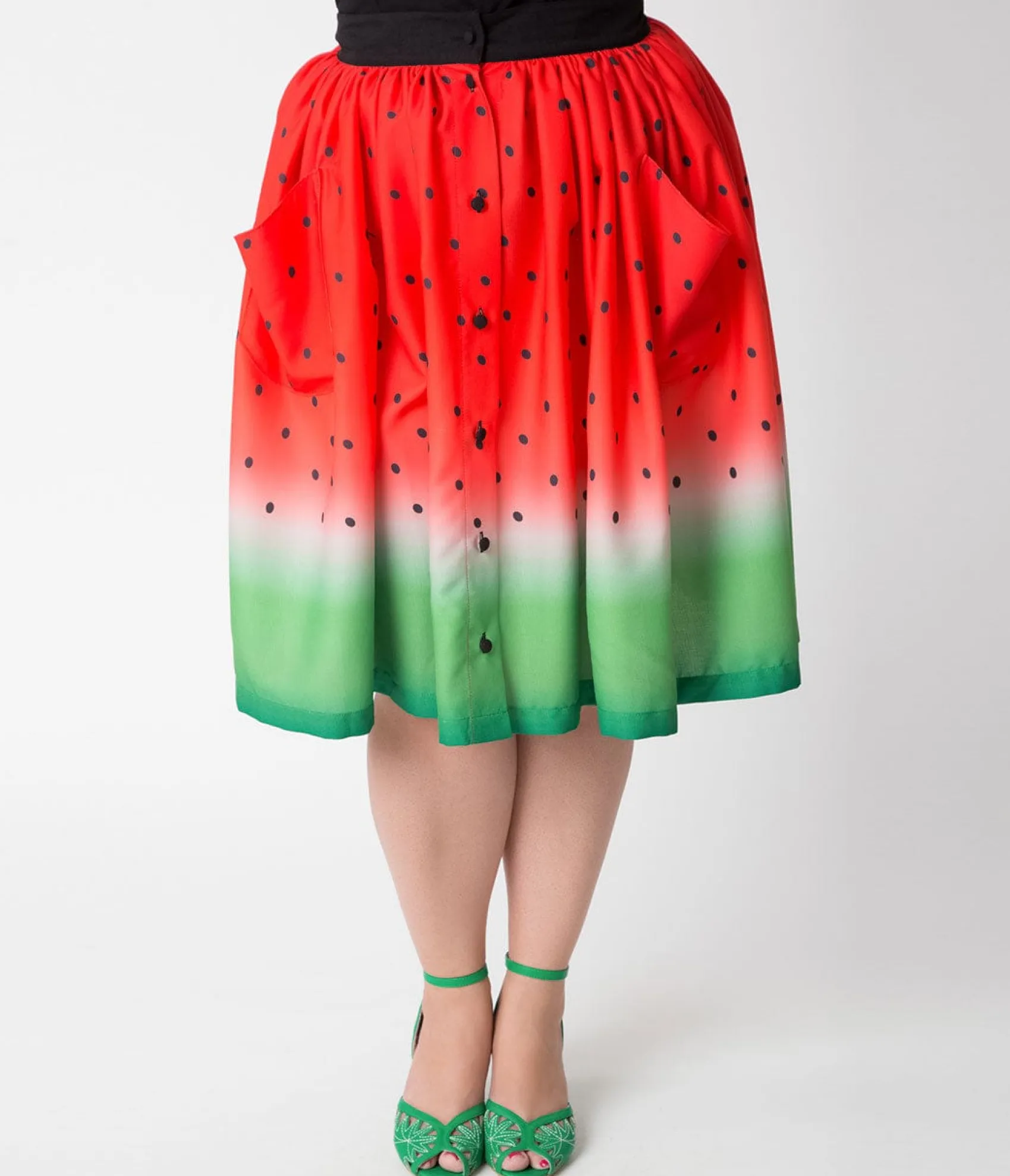 Unique Vintage Plus Size Watermelon Ombre Button Up Elora Swing Skirt Online