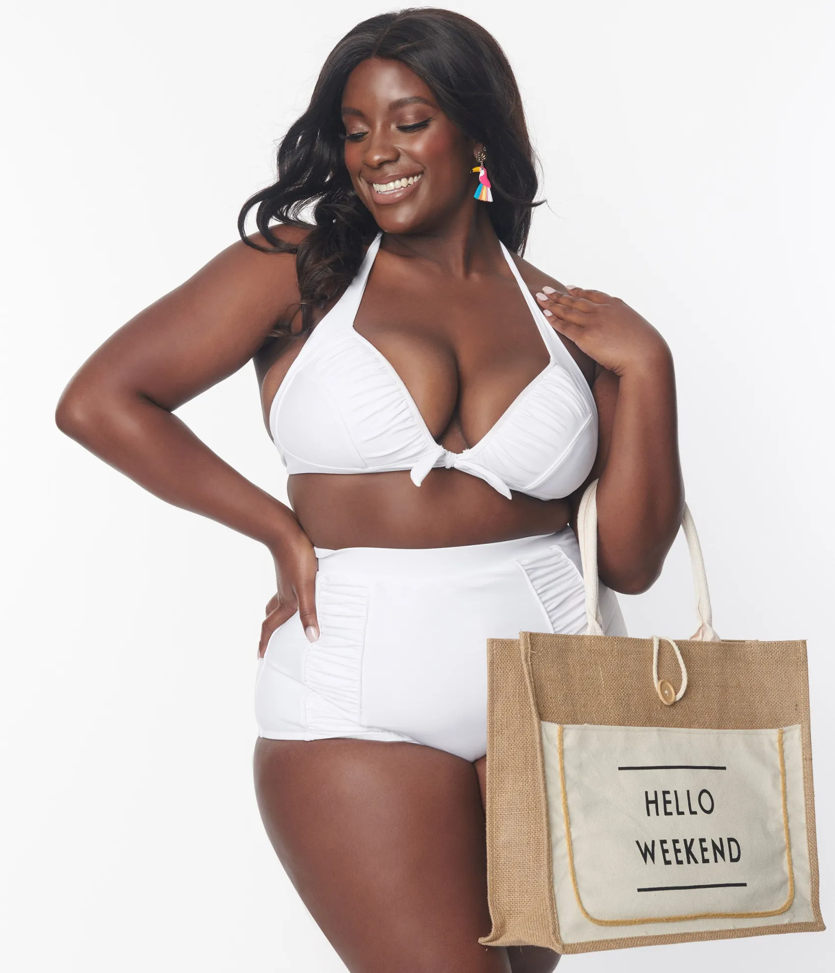 Unique Vintage Plus Size White Halter Swim Top Online