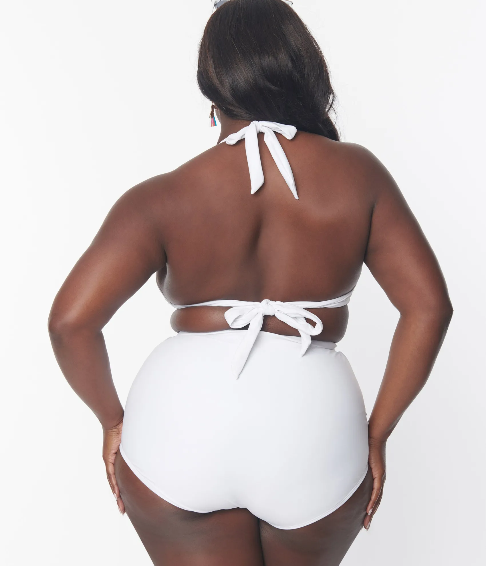 Unique Vintage Plus Size White Halter Swim Top Online
