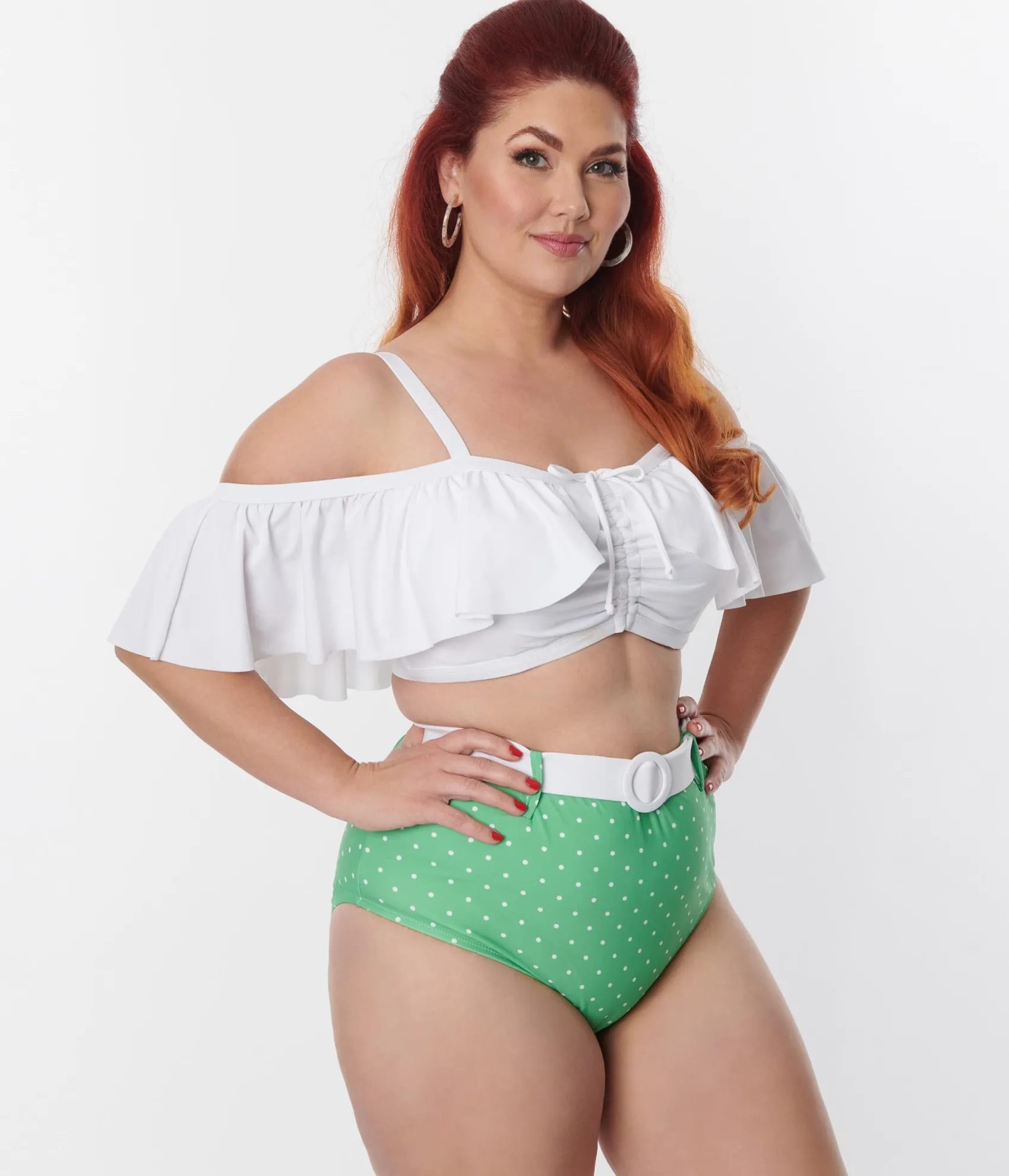 Unique Vintage Plus Size White Ruffle Swim Top New