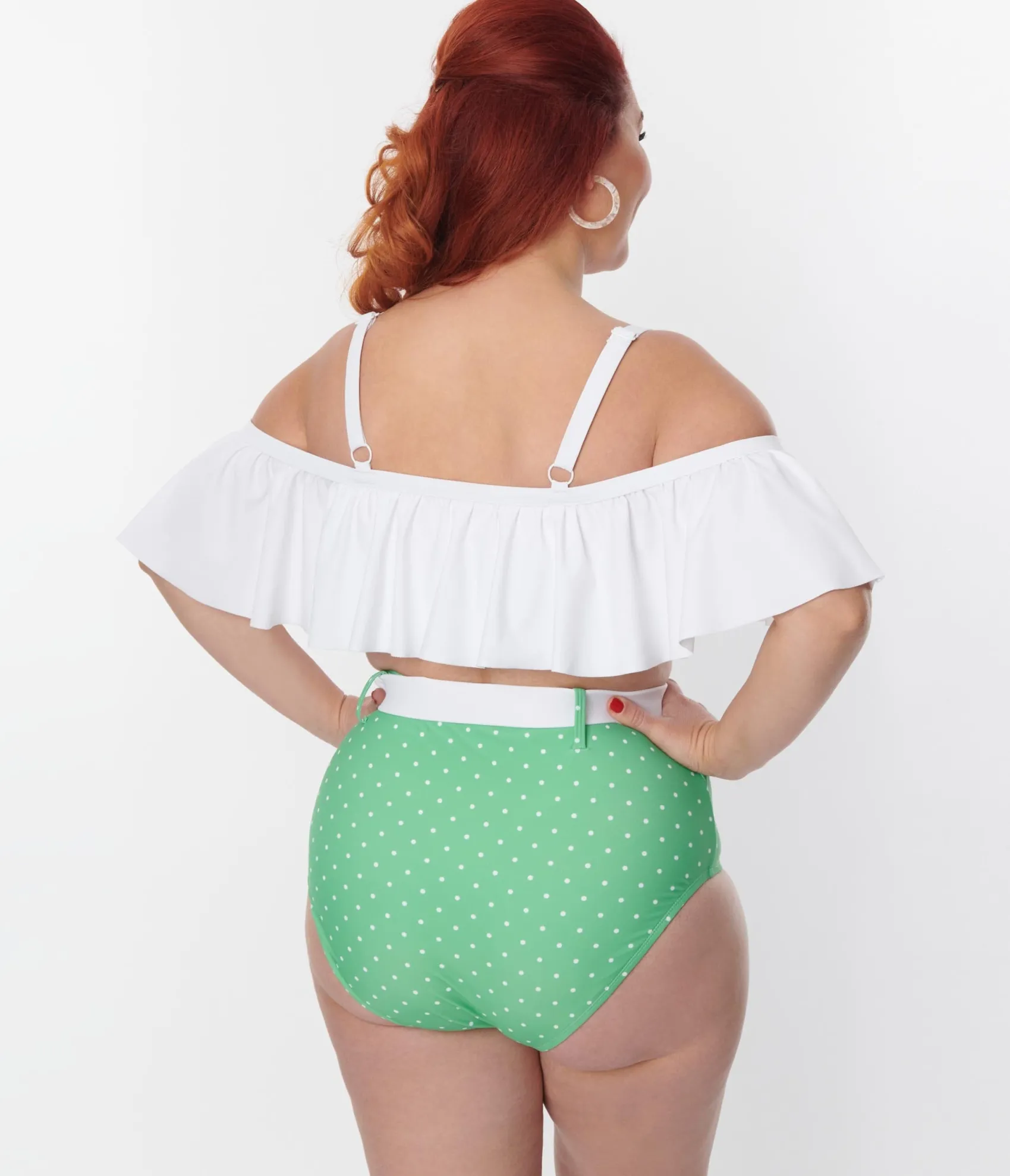 Unique Vintage Plus Size White Ruffle Swim Top New