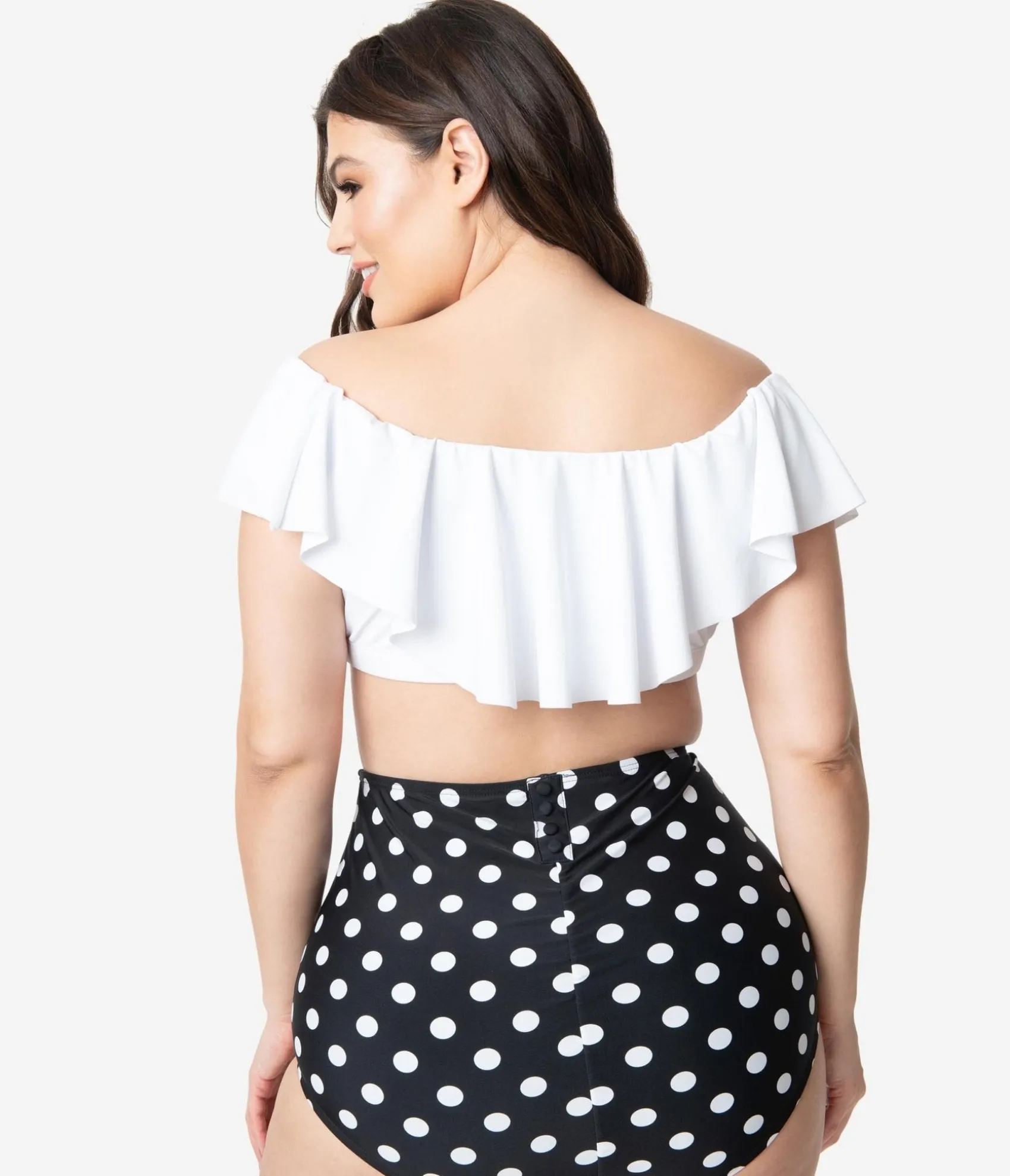Unique Vintage Plus Size White Ruffled Ramona Swim Top Fashion