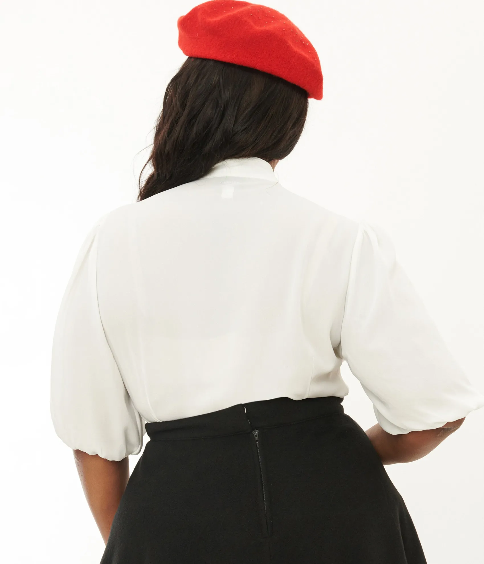 Unique Vintage Plus Size White Tie Neck Gwen Blouse Cheap