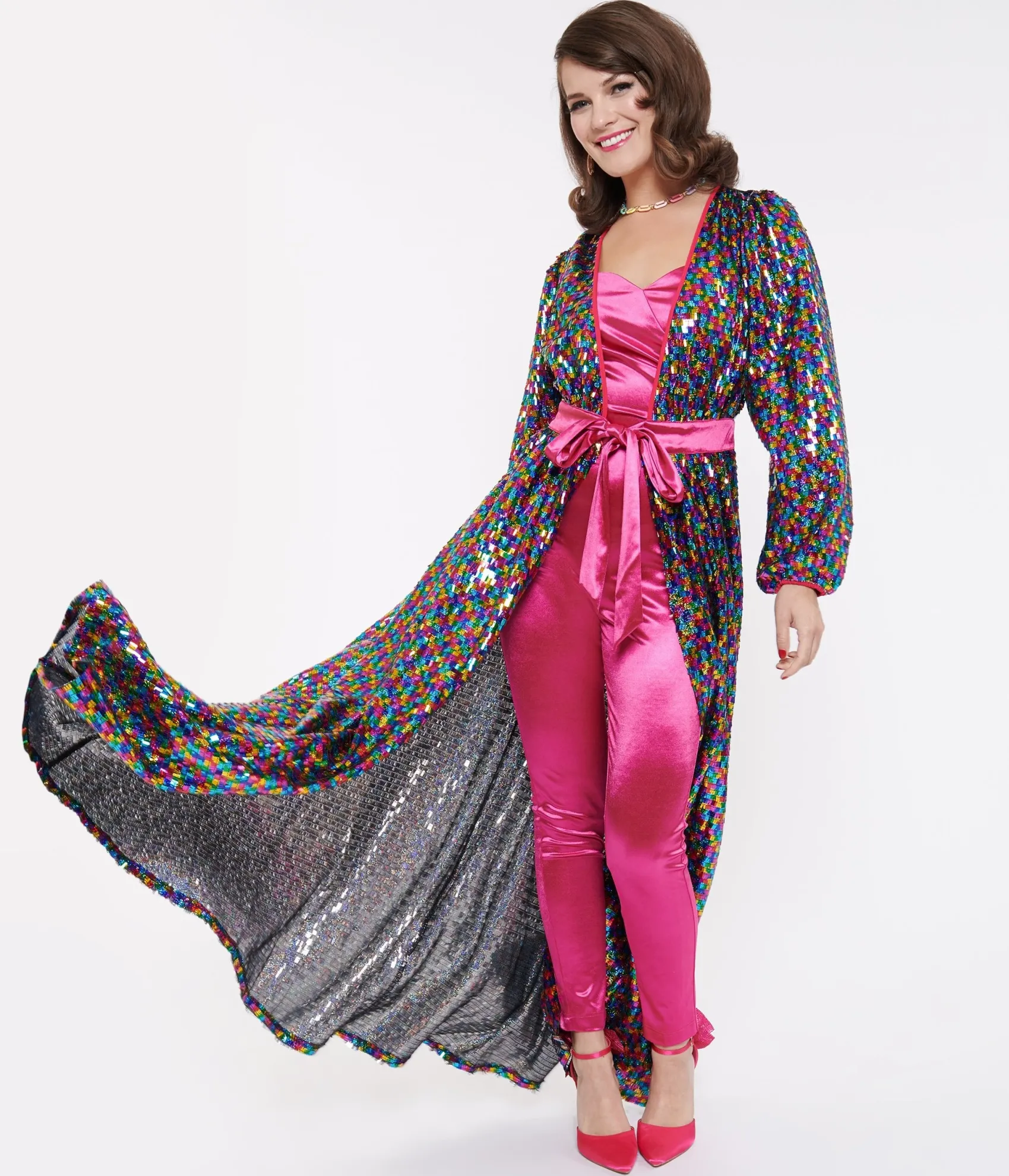 Unique Vintage Rainbow Sequins Hollywood Duster Clearance