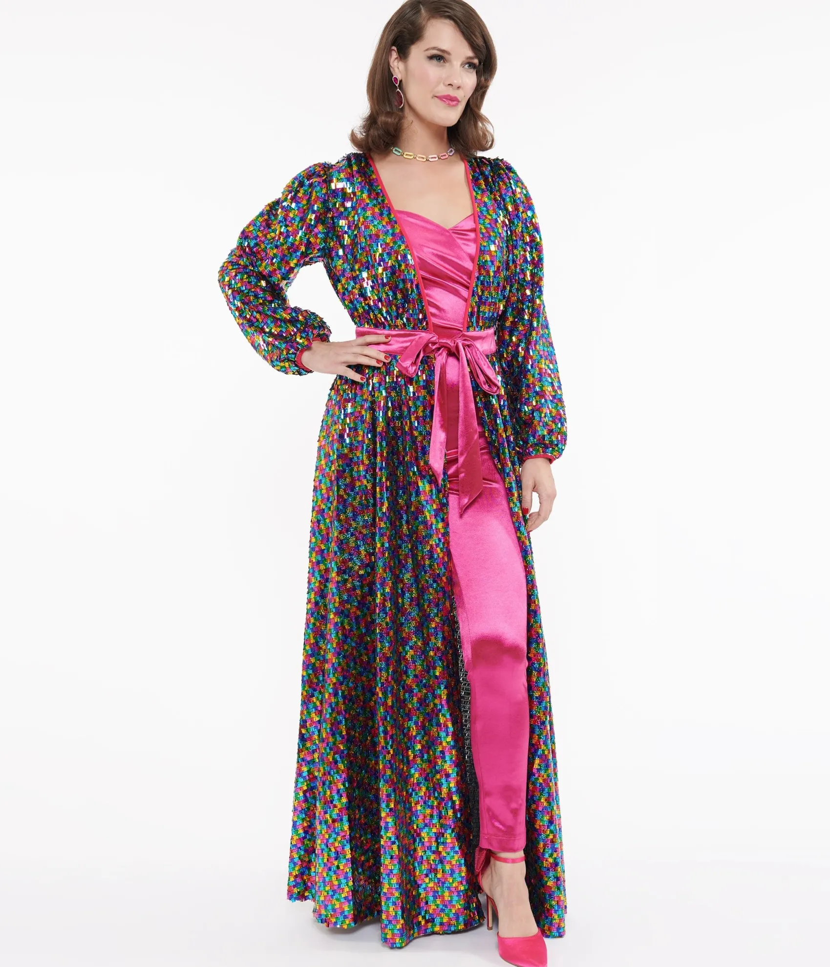 Unique Vintage Rainbow Sequins Hollywood Duster Clearance