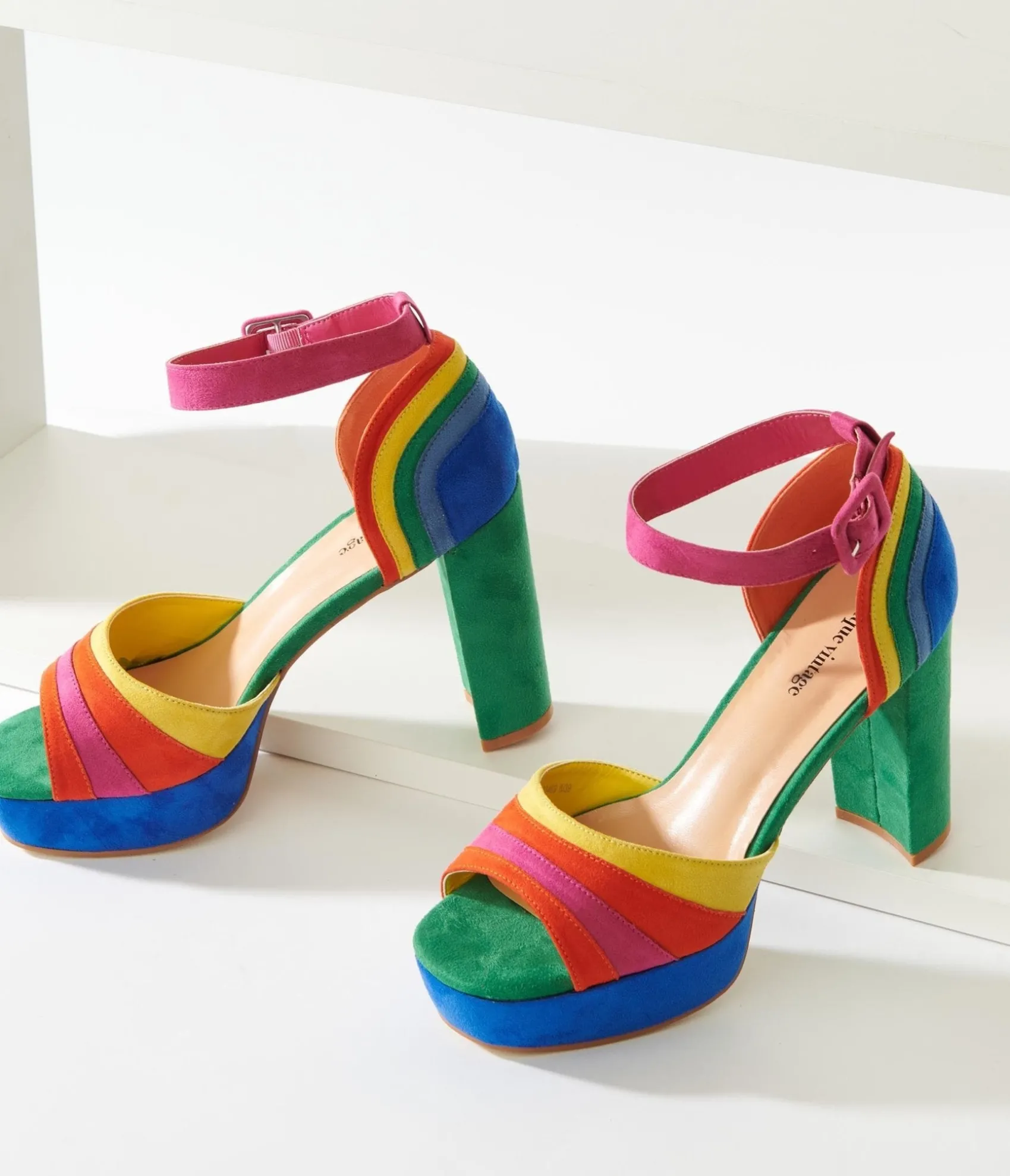 Unique Vintage Rainbow Suede Peep Toe Pumps Discount