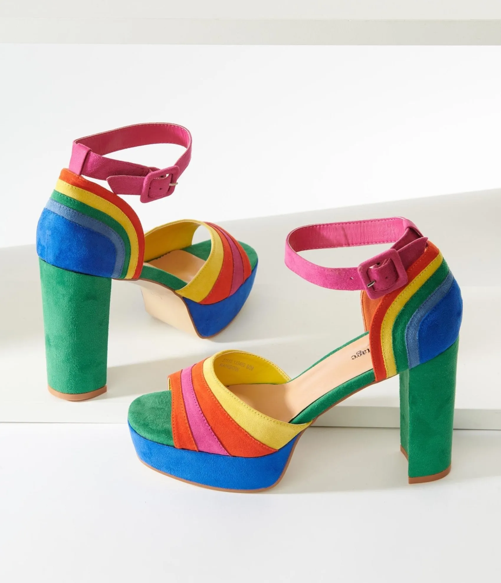 Unique Vintage Rainbow Suede Peep Toe Pumps Discount