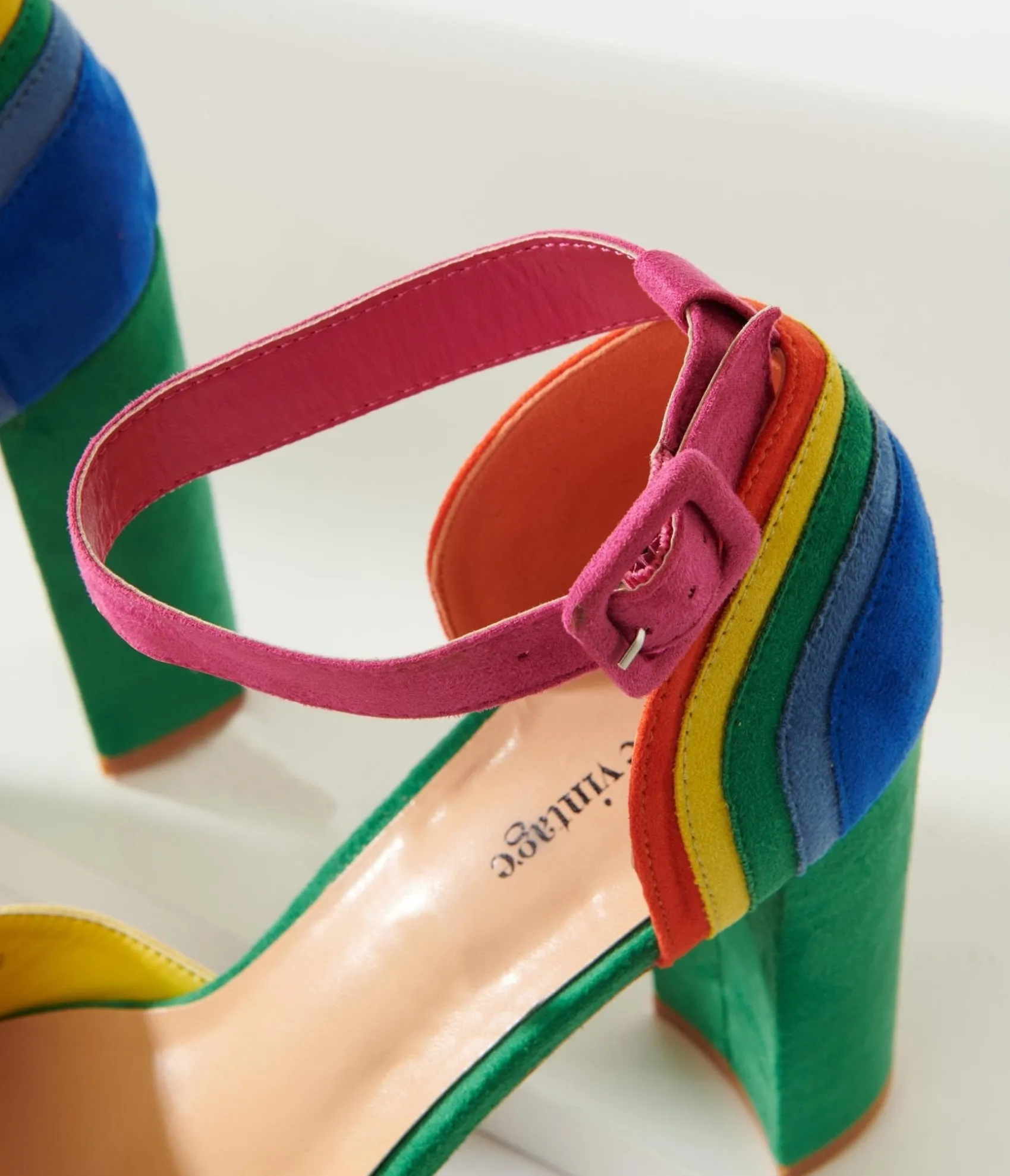 Unique Vintage Rainbow Suede Peep Toe Pumps Discount
