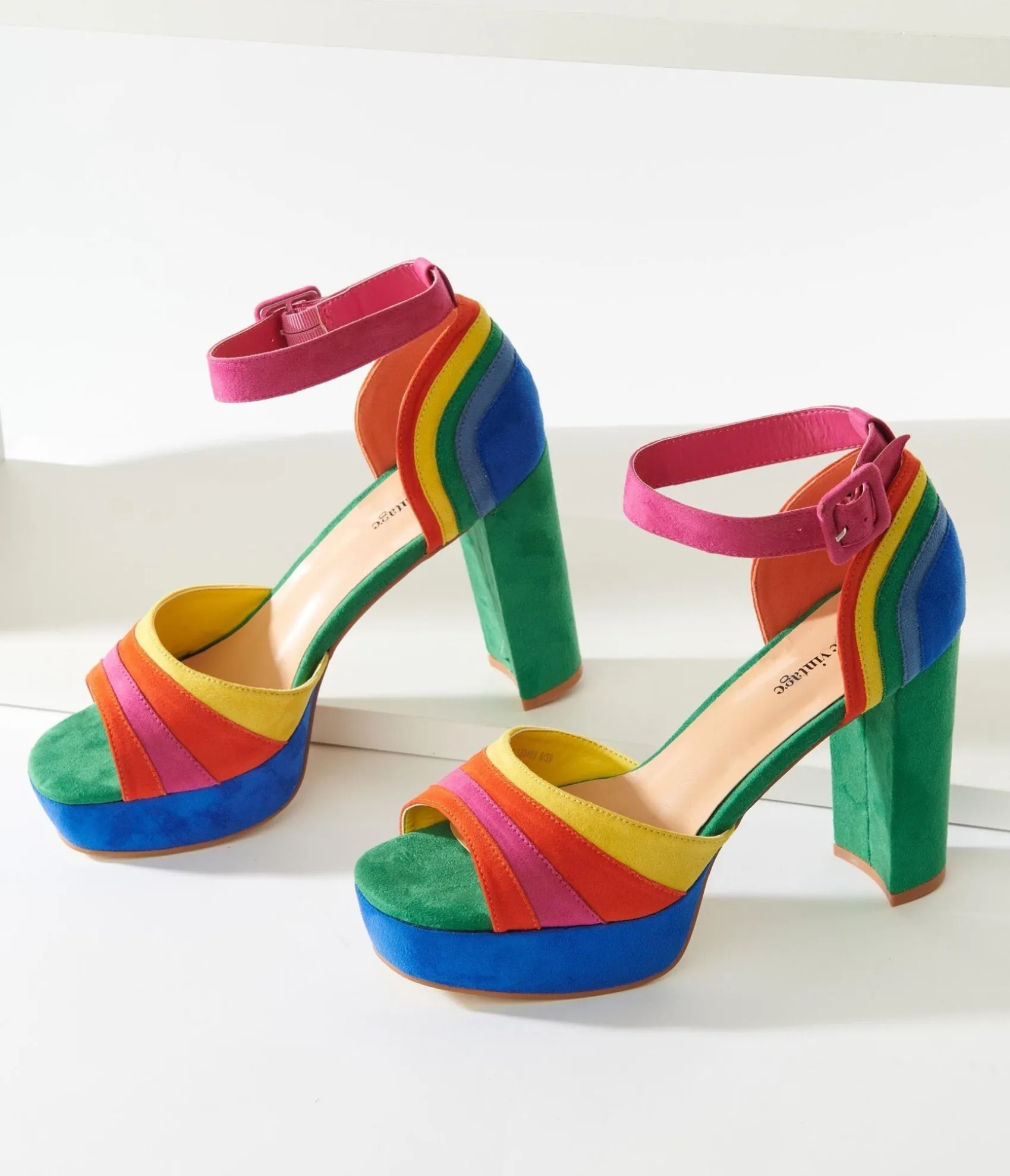 Unique Vintage Rainbow Suede Peep Toe Pumps Discount