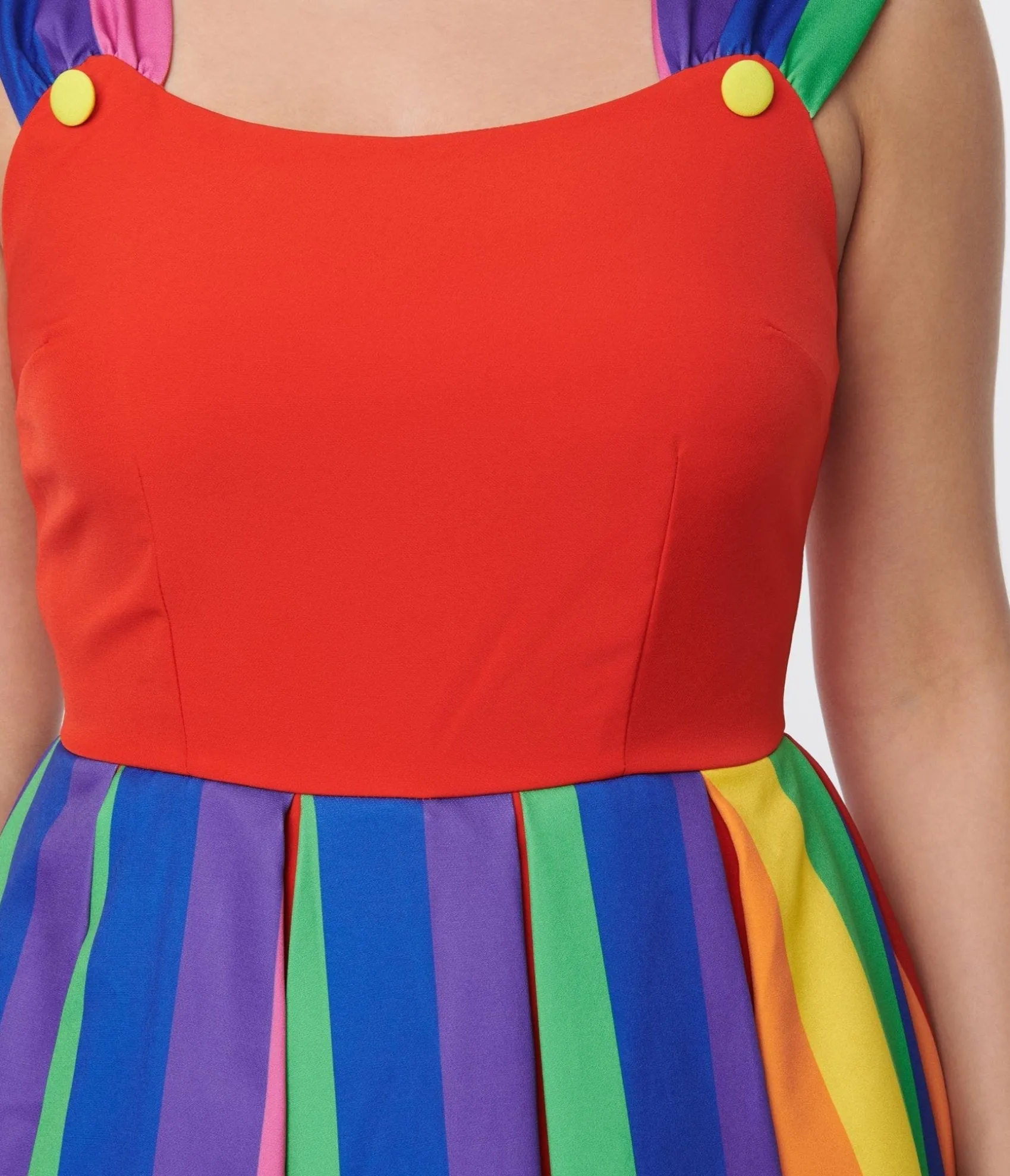 Unique Vintage Red & Rainbow Stripe Swing Dress Best Sale