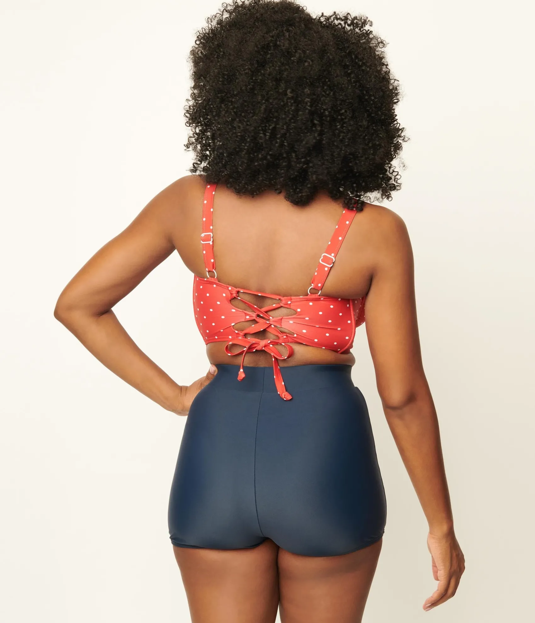 Unique Vintage Red & White Pin Dot Marlene Crop Swim Top Outlet