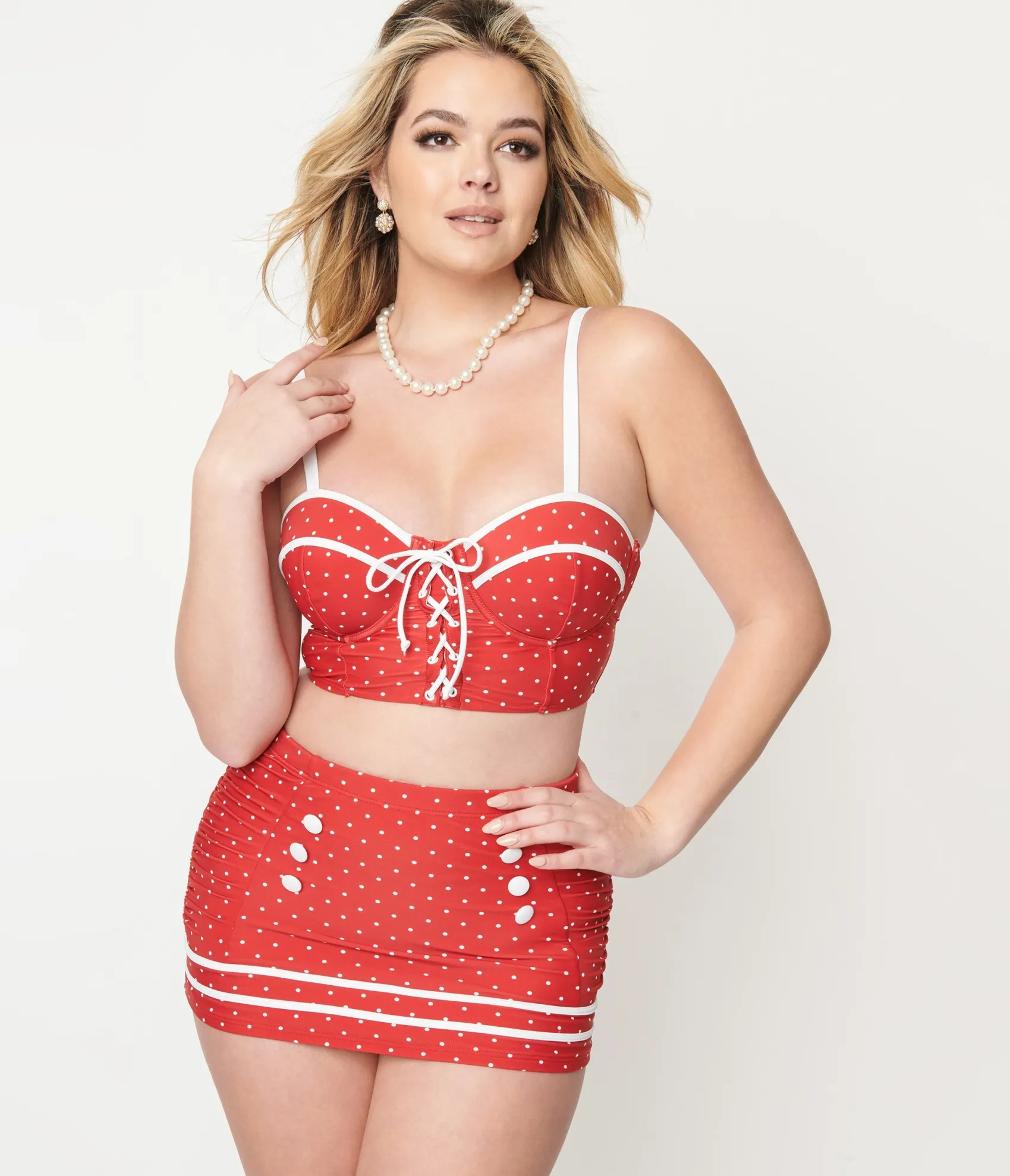 Unique Vintage Red & White Pin Dot Sailor Swim Bottom Cheap