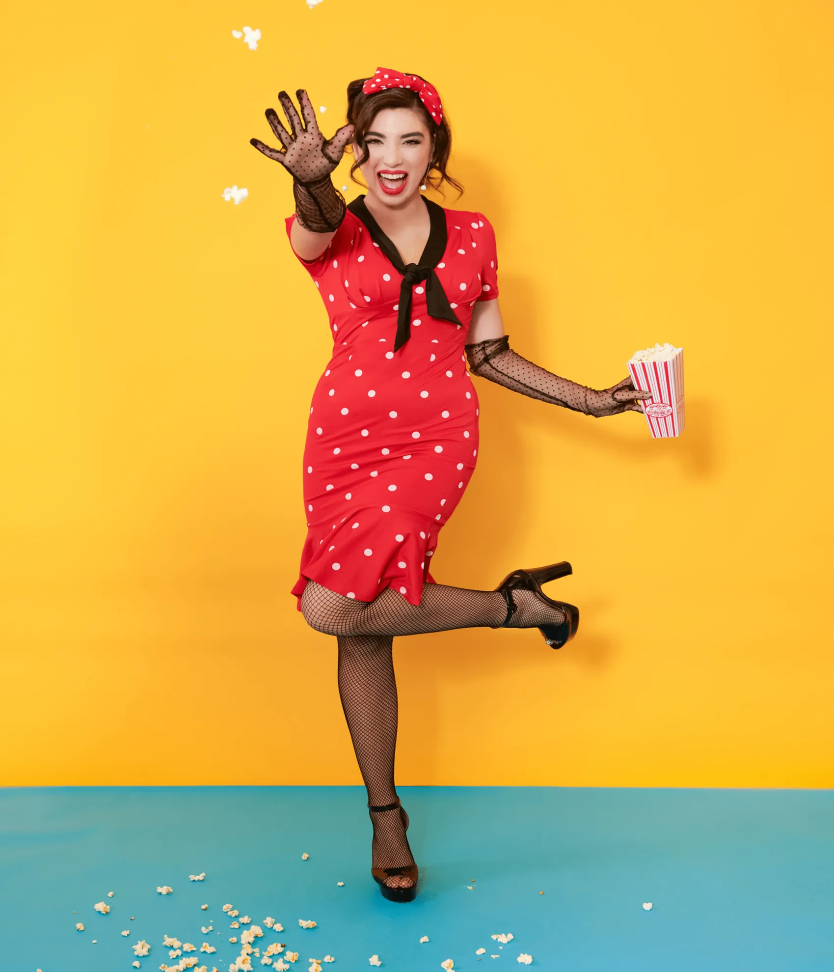 Unique Vintage Red & White Polka Dot Neck Tie Wiggle Dress Cheap
