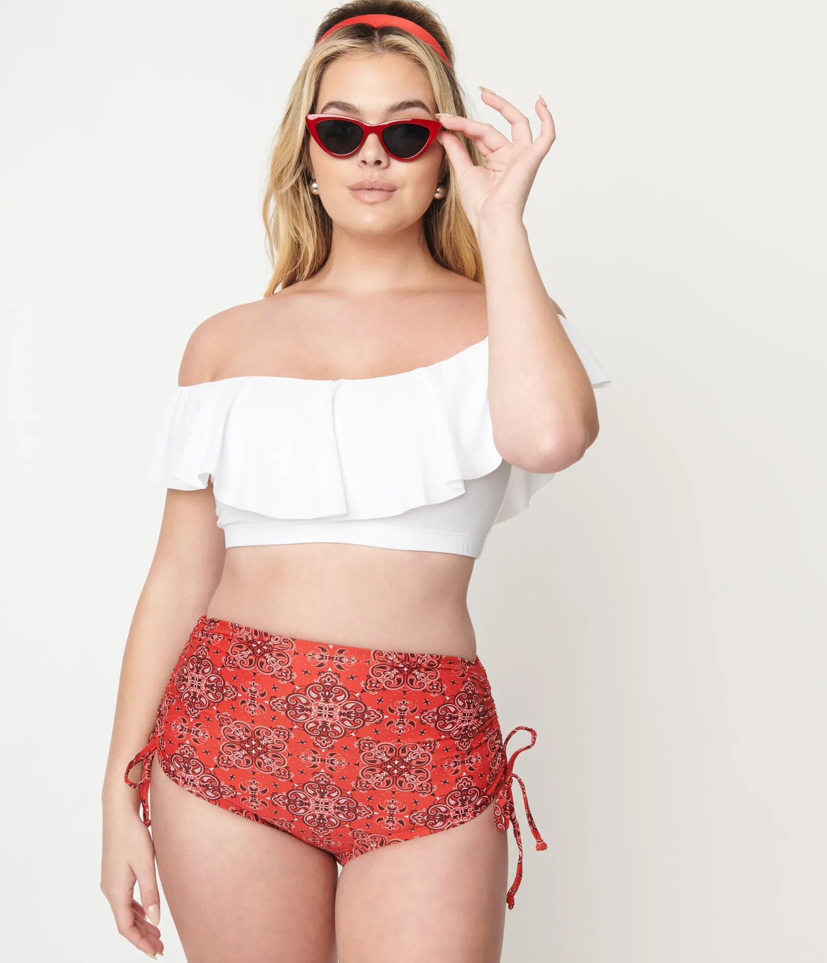 Unique Vintage Red Bandana Print Provincetown Swim Bottom Clearance