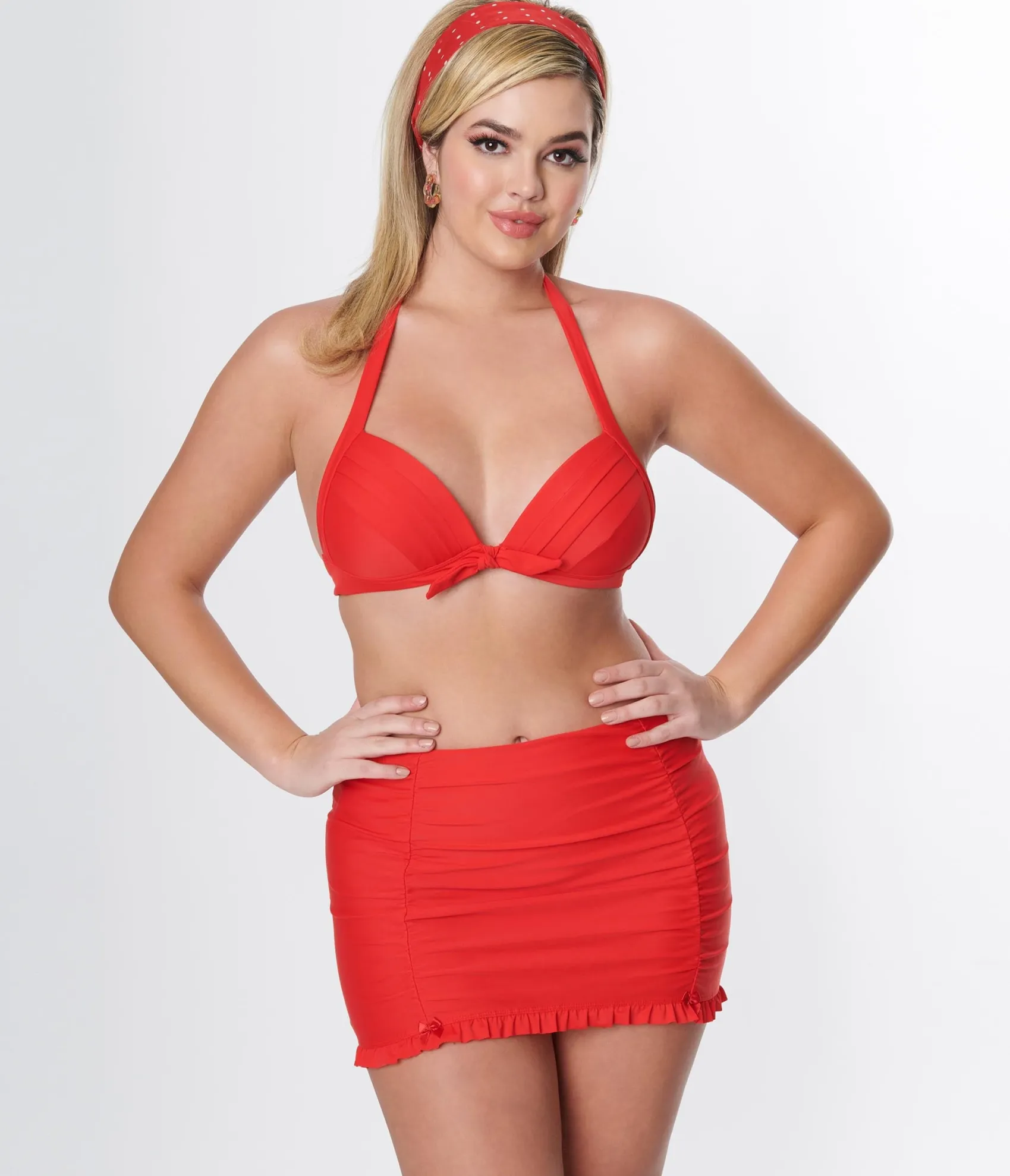 Unique Vintage Red Drawstring Ruffle Skirt Shop