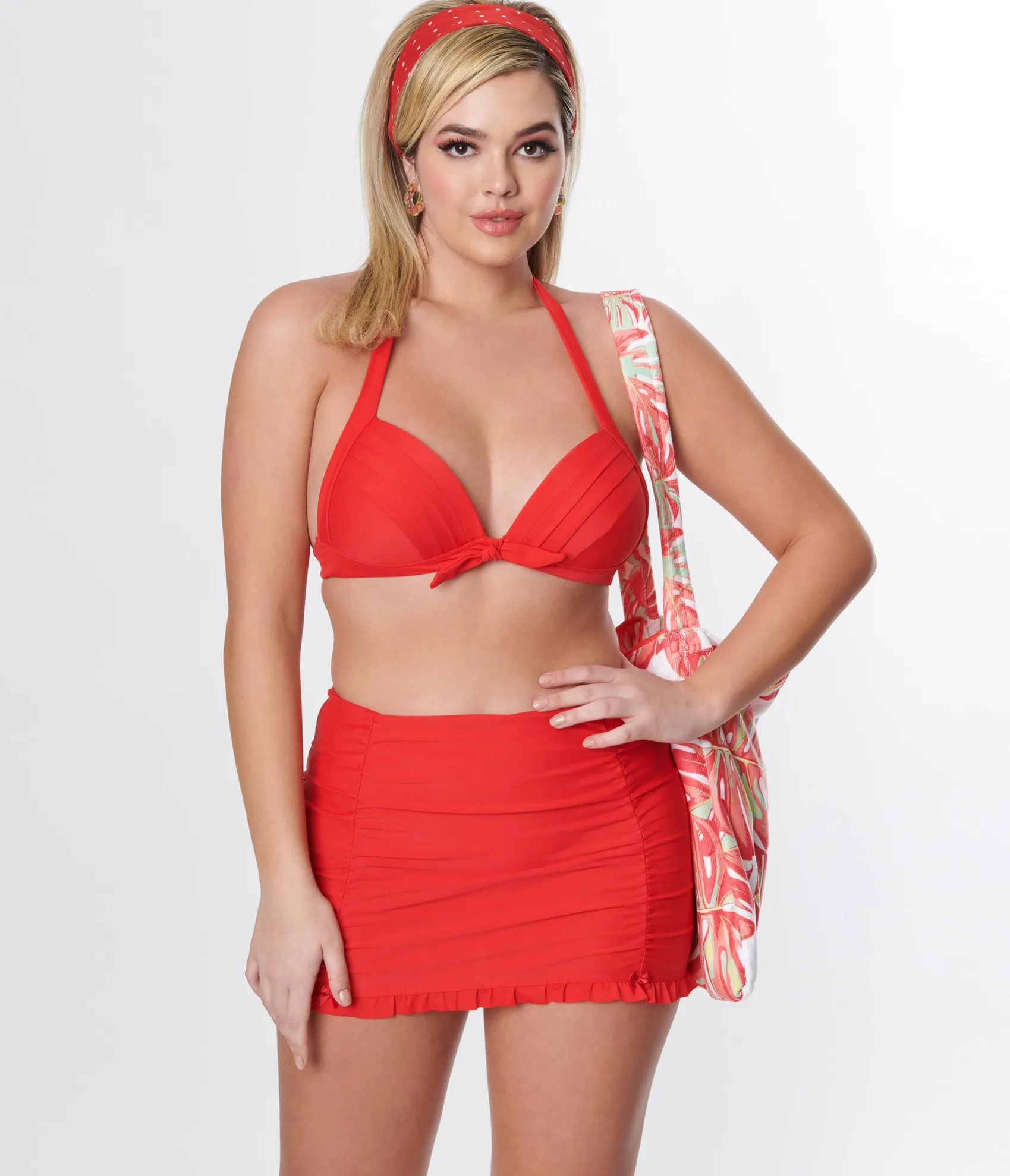 Unique Vintage Red Drawstring Ruffle Skirt Shop