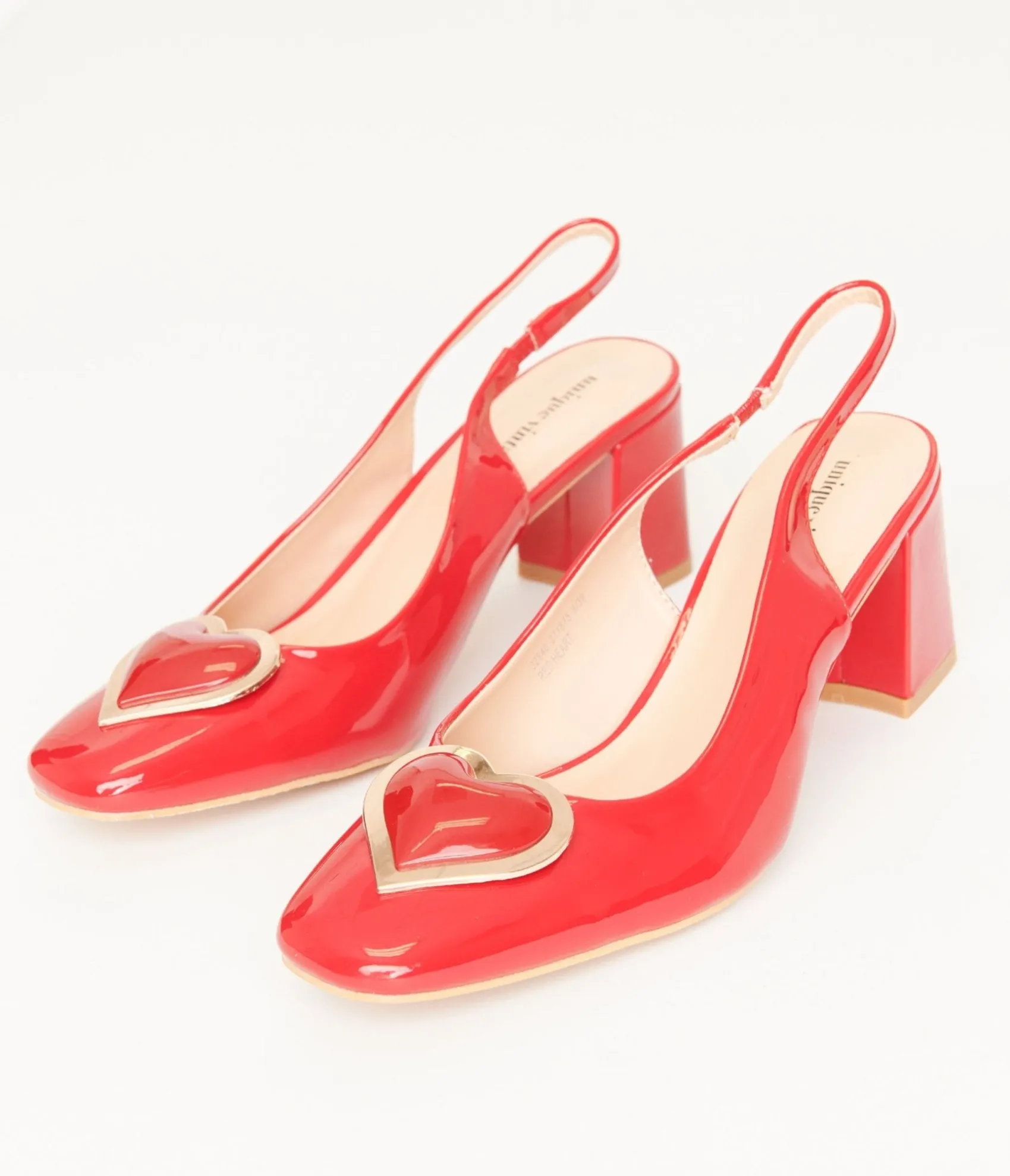 Unique Vintage Red Heart Leatherette Slingback Heels Flash Sale