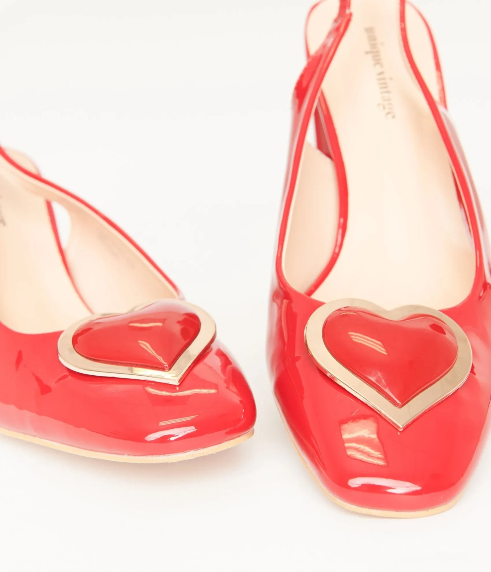 Unique Vintage Red Heart Leatherette Slingback Heels Flash Sale