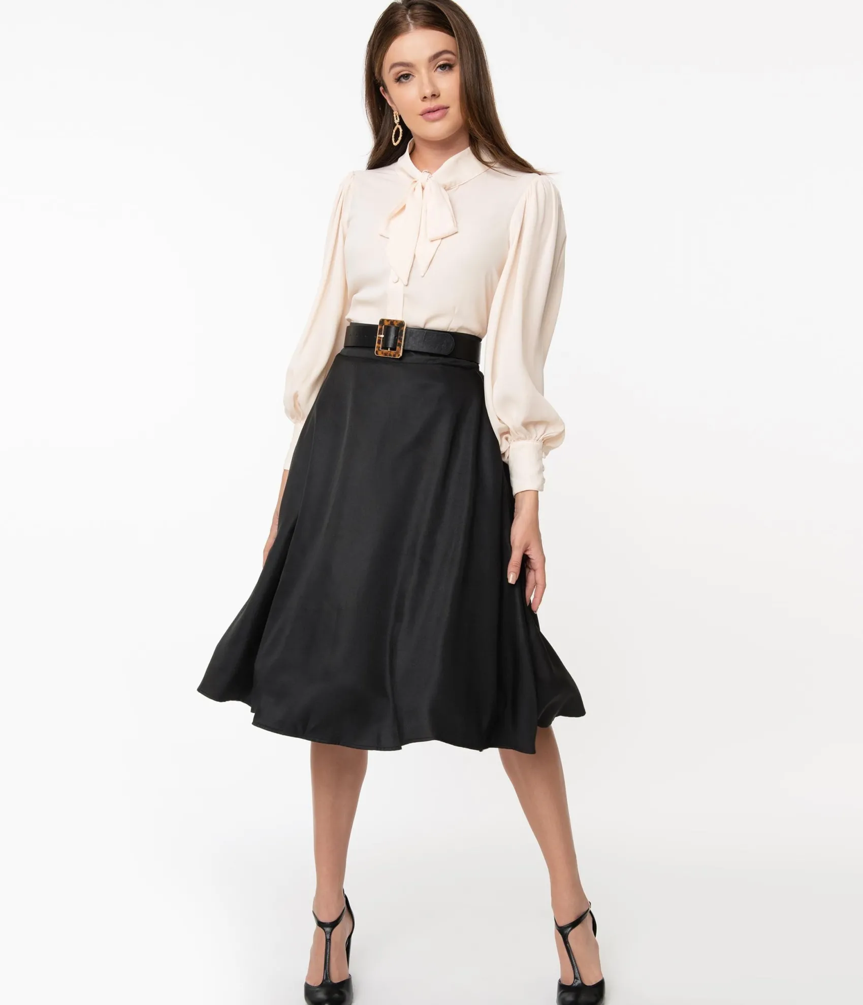 Unique Vintage Retro Style Black High Waist Vivien Swing Skirt Best