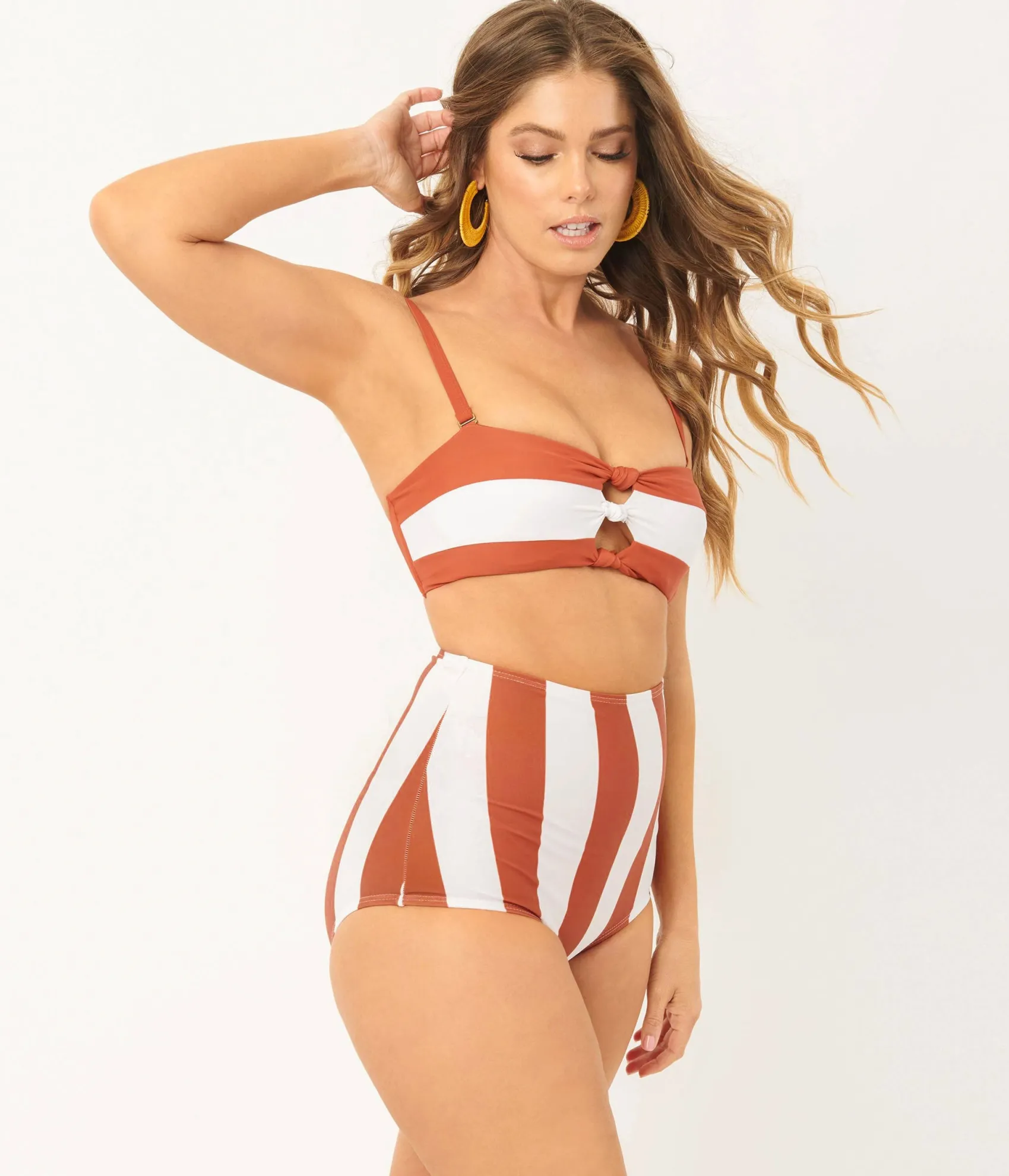 Unique Vintage Rust & White Stripe Louise Swim Bottom Cheap