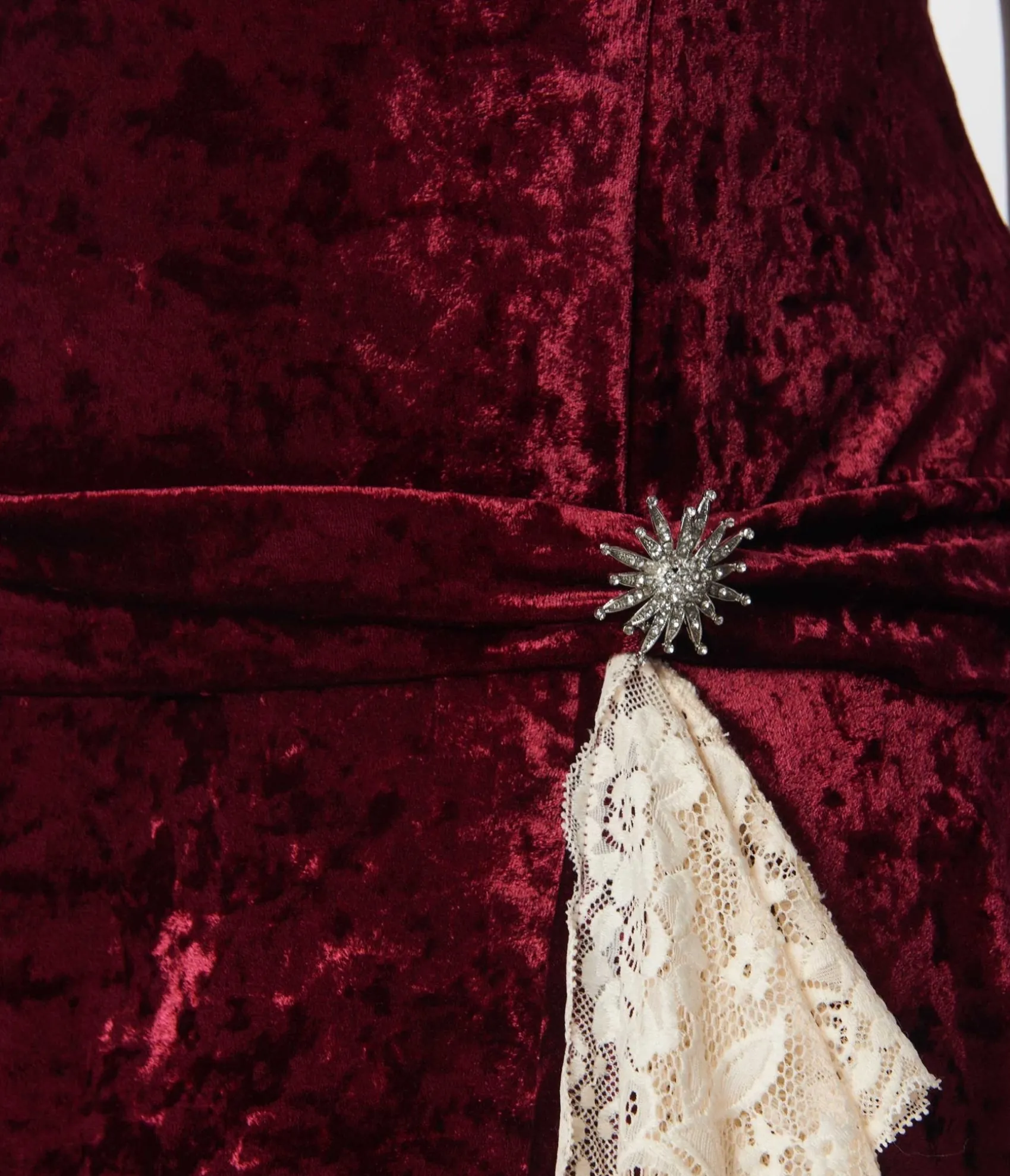 Unique Vintage 1920s Burgundy Crushed Velvet & Ivory Lace Flapper Dress Best