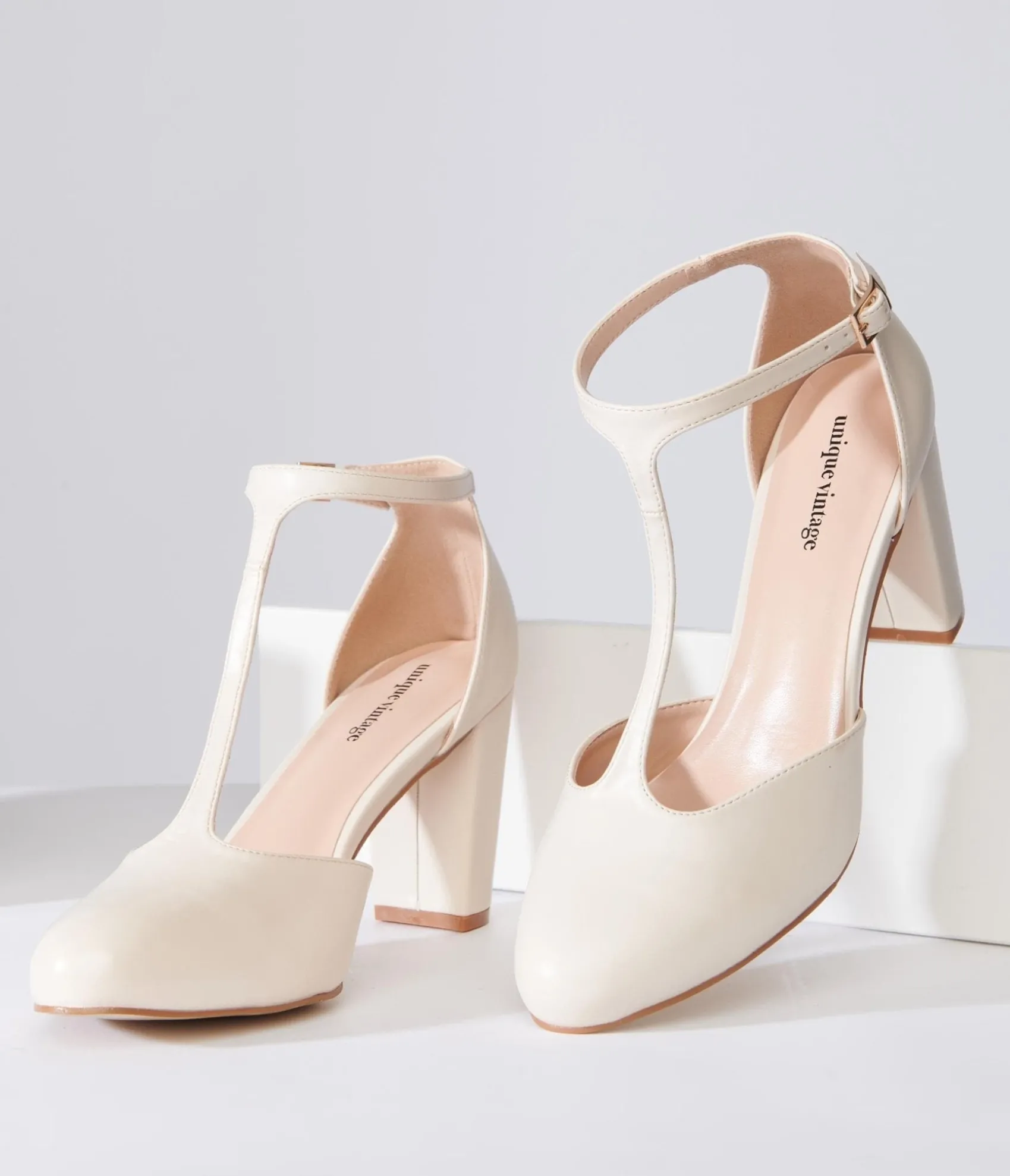 Unique Vintage 1920s Beige Leatherette T-Strap Astaire Pumps Online