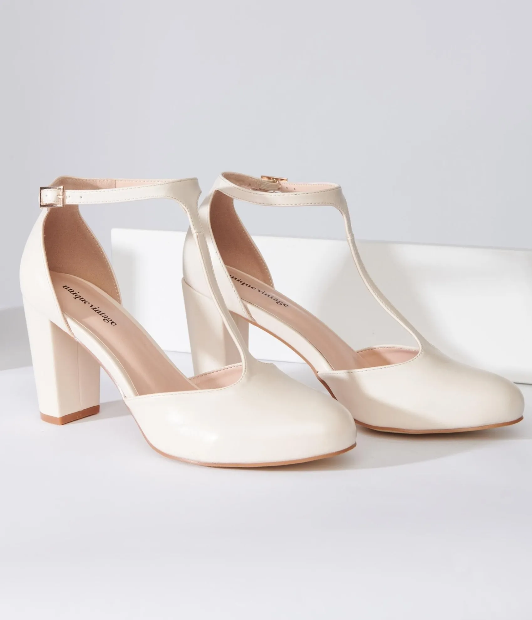 Unique Vintage 1920s Beige Leatherette T-Strap Astaire Pumps Online