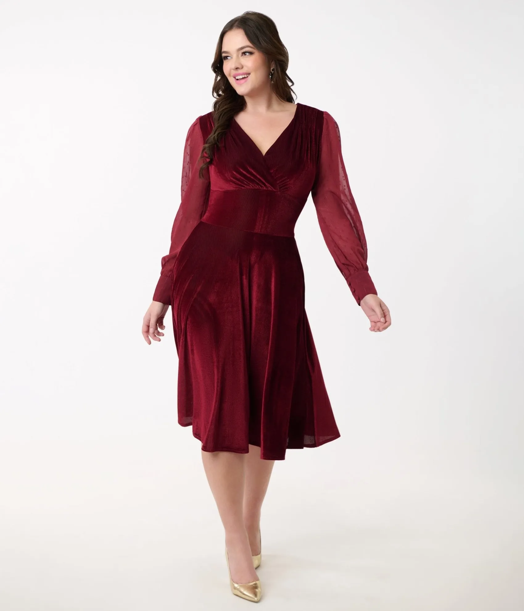Unique Vintage 1950s Berry Velvet Sheer Sleeve Delores Swing Dress Best Sale