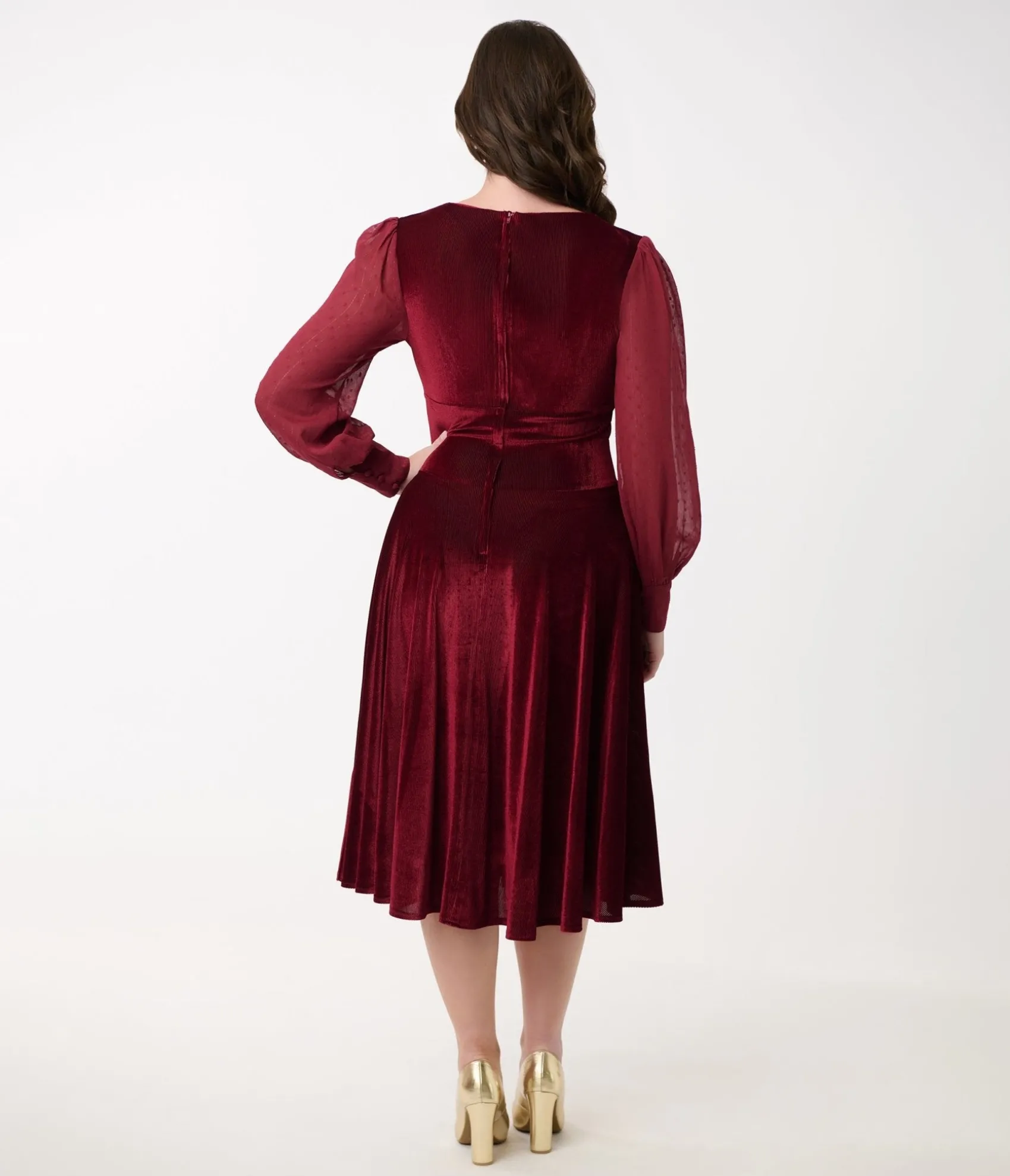 Unique Vintage 1950s Berry Velvet Sheer Sleeve Delores Swing Dress Best Sale